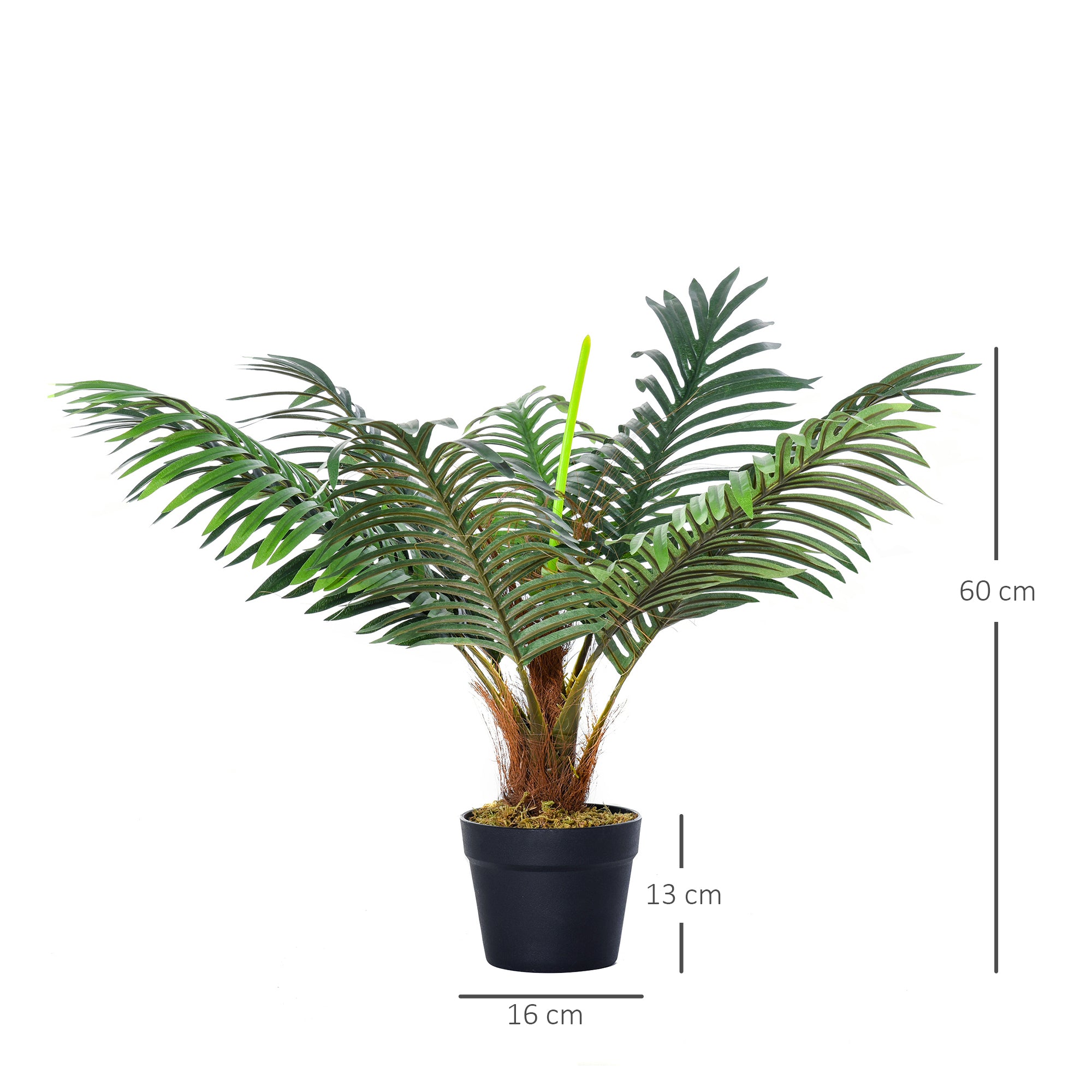 Outsunny 60cm/2FT Artificial Palm Tree Decorative Plant 8 Leaves with Nursery Pot, Fake Tropical Tree for Indoor Outdoor Décor - North Peak Garden Furniture