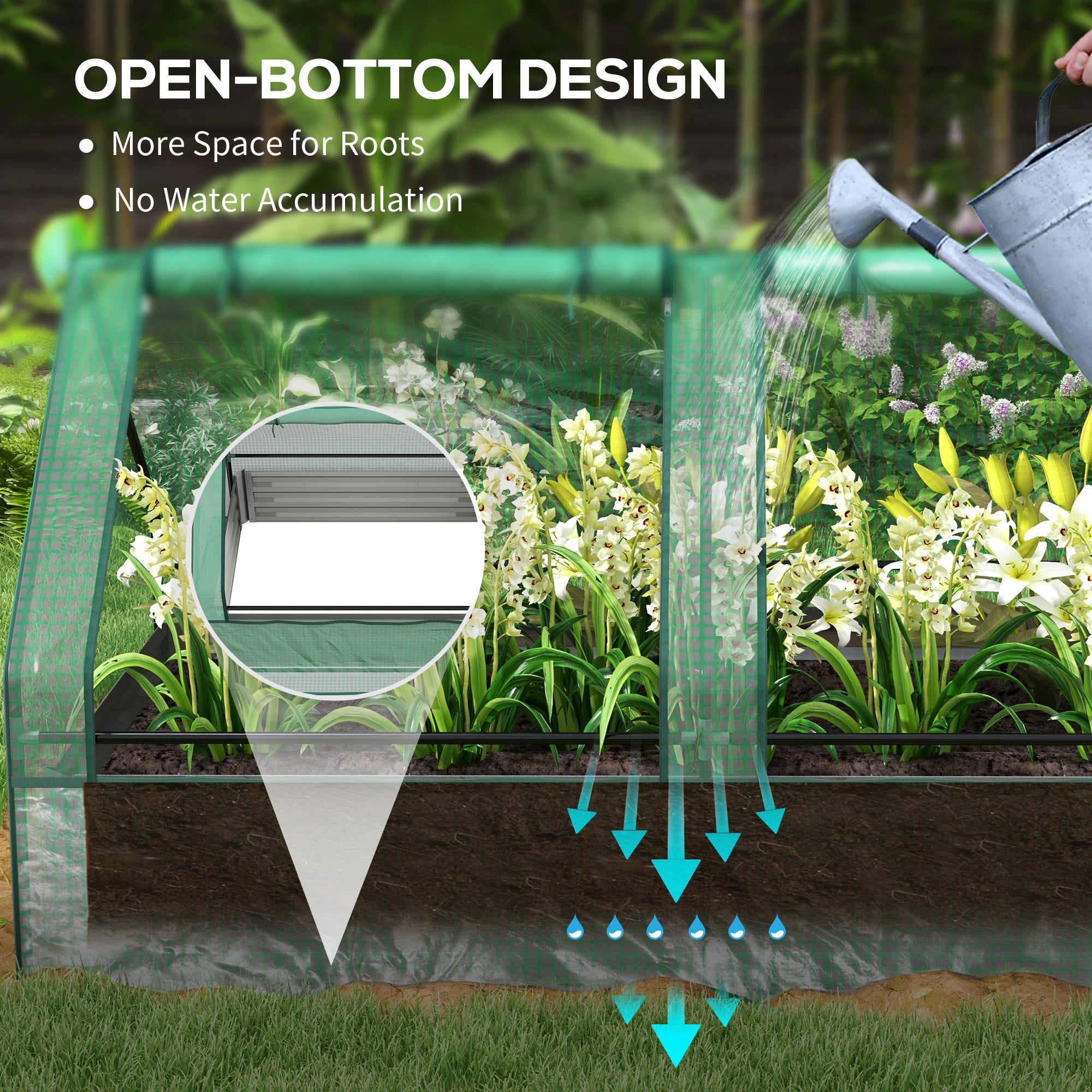 Outsunny Metal Planter Box with Cover, Raised Garden Bed with Greenhouse, for Herbs and Vegetables, Green and Dark Grey - North Peak Garden Furniture
