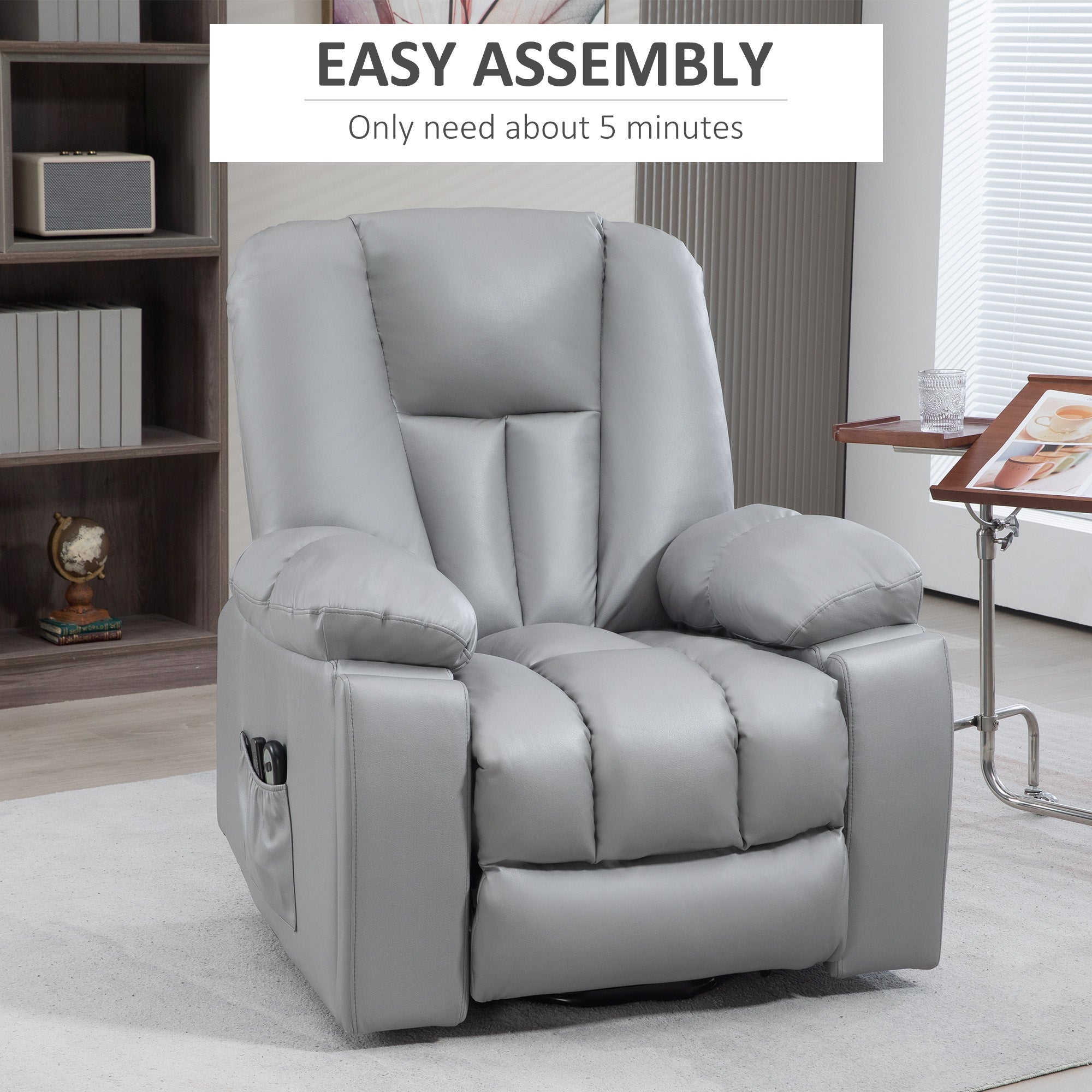 HOMCOM Leathaire Eight Massage Point Armchair, with Reclining Back - Charcoal Grey - North Peak Garden Furniture