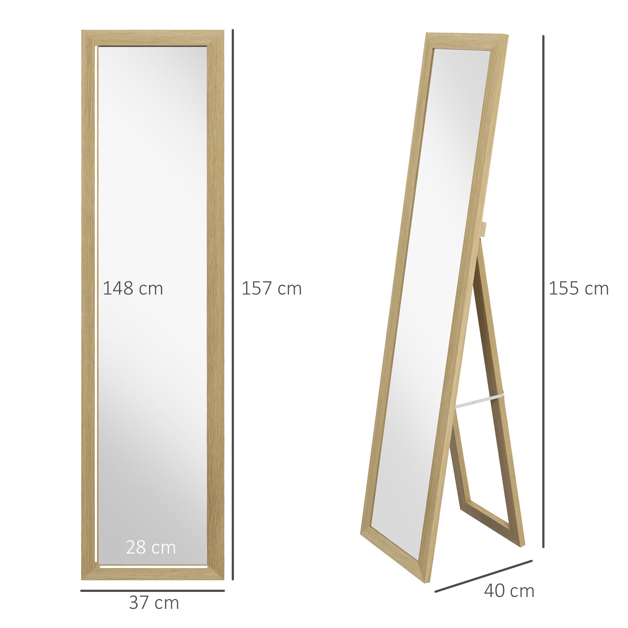 HOMCOM Rustic Full Length Mirror, Hanging and Freestanding Floor Mirror, Farmhouse Decorative Wall Mirror, for Living Room, Bedroom, 157 cm, Natural - North Peak Garden Furniture