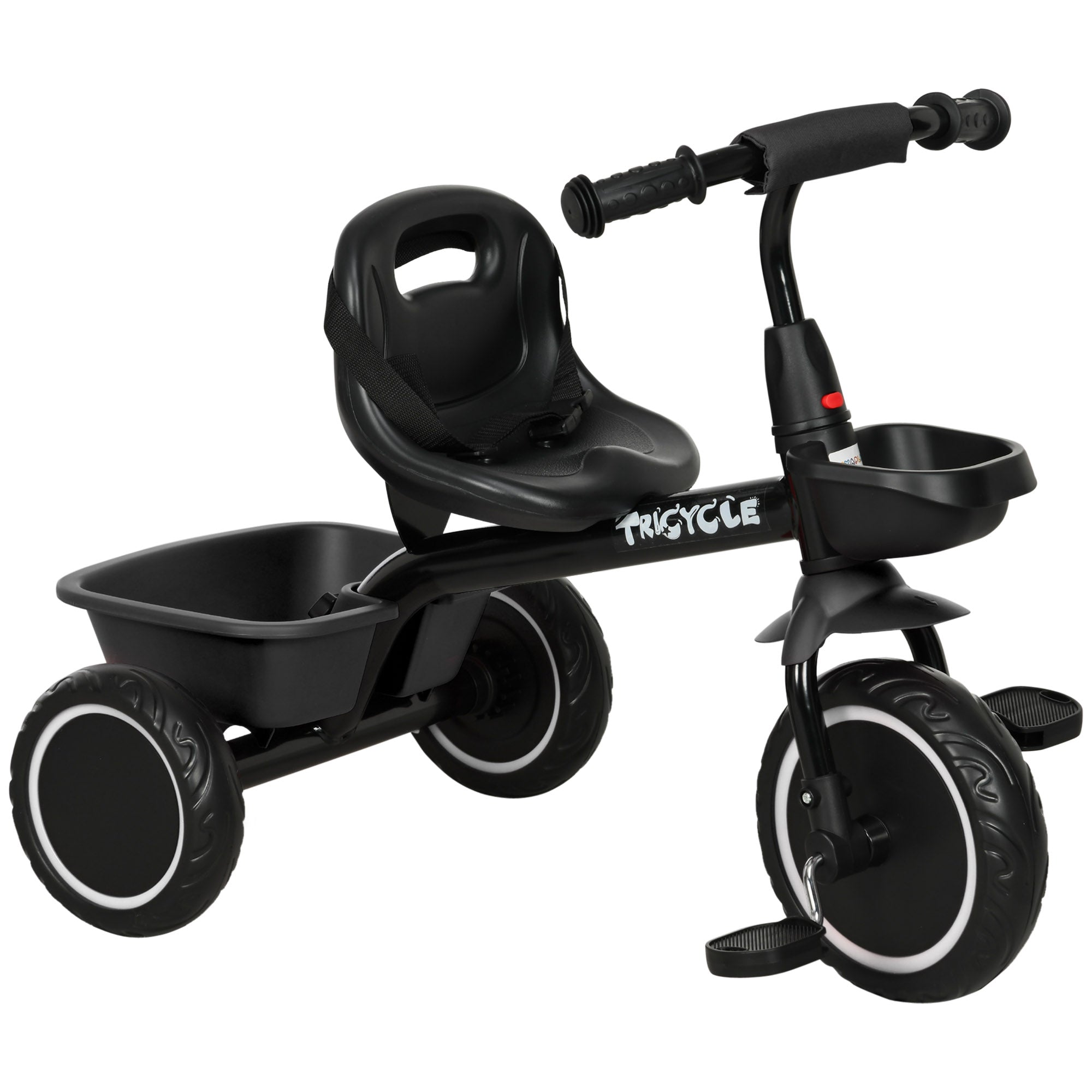AIYAPLAY Kids Trike for 2-5 Years with Adjustable Seat, Pedal, Baskets, Black - North Peak Garden Furniture