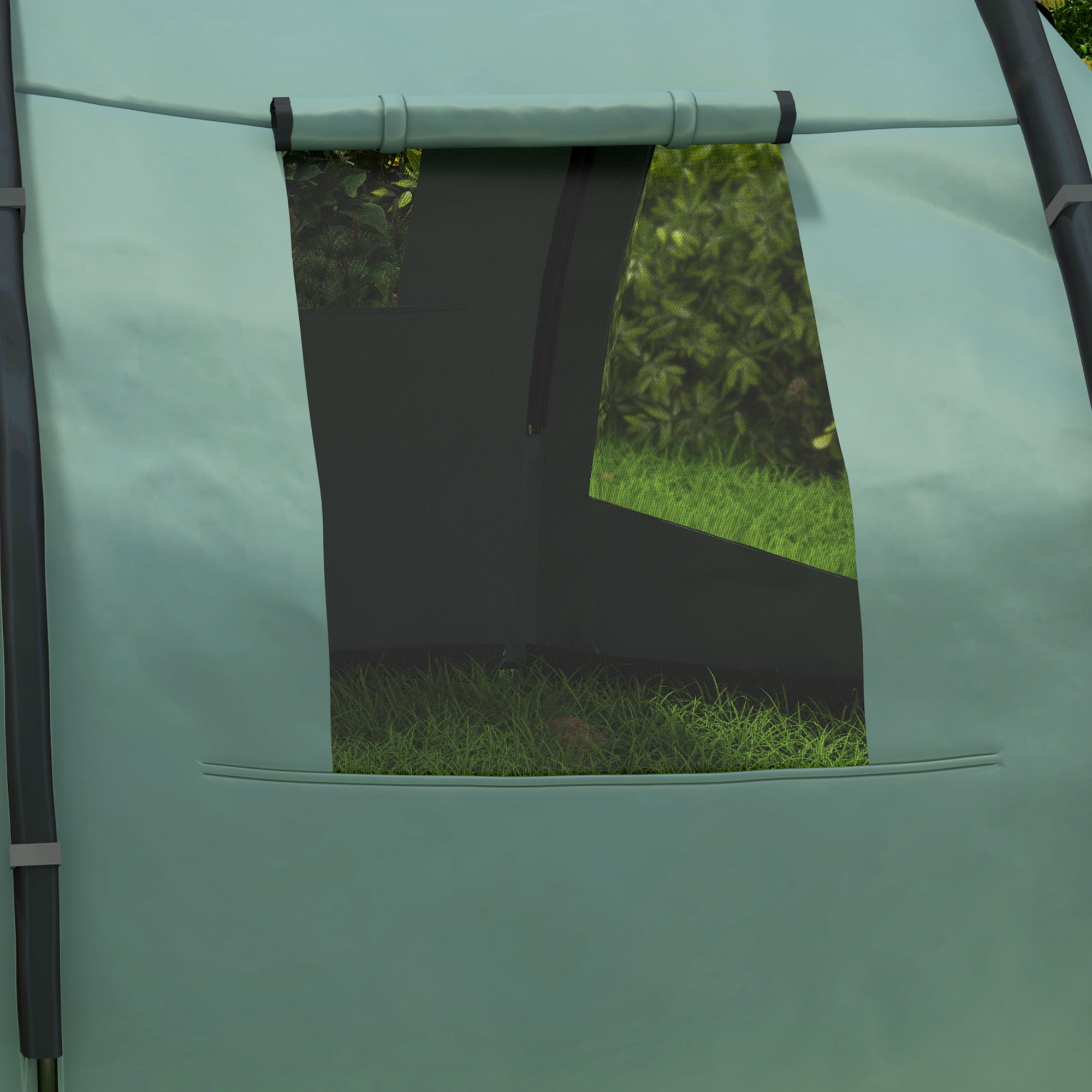Outsunny Two Room Tunnel Tent Camping Tent for 3-4 Man with Windows, Covers, Carry Bag, for Fishing, Hiking, Sports, Green - North Peak Garden Furniture