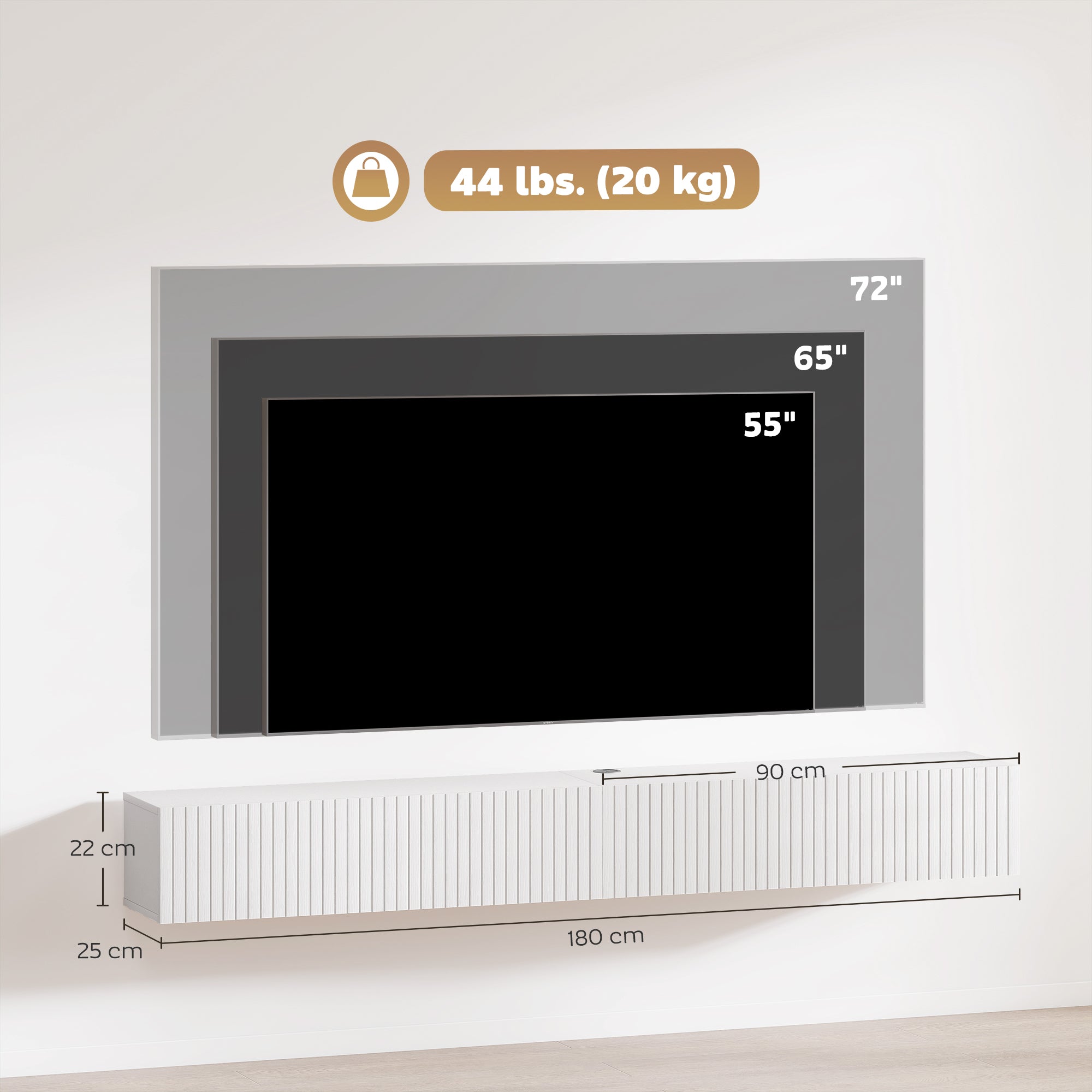 HOMCOM 80cm Floating TV Stand, Wall Mount TV Unit with Cable Management Hole, Fits up to 72" TV, White