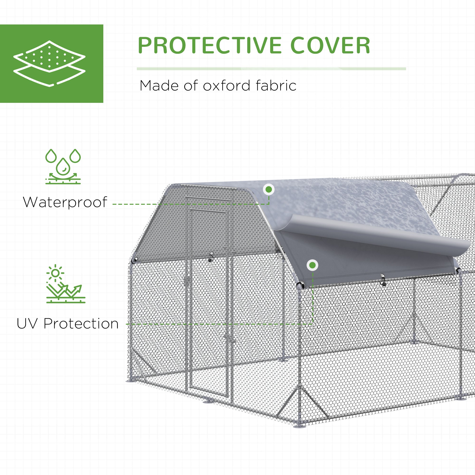 PawHut Walk in Chicken Run Chicken Coop Hen House Outdoor with Roof for 10-12 Chickens, 380 x 280 x 195cm - North Peak Garden Furniture