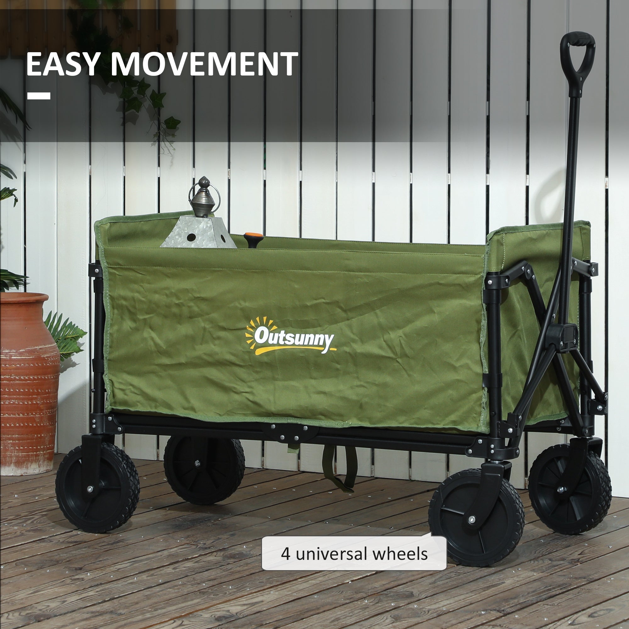 Outsunny 120L Folding Garden Trolley Cart, Outdoor Collapsible Wagon with Wheels and Adjustable Handle for Beach, Camping, Festival, Green - North Peak Garden Furniture