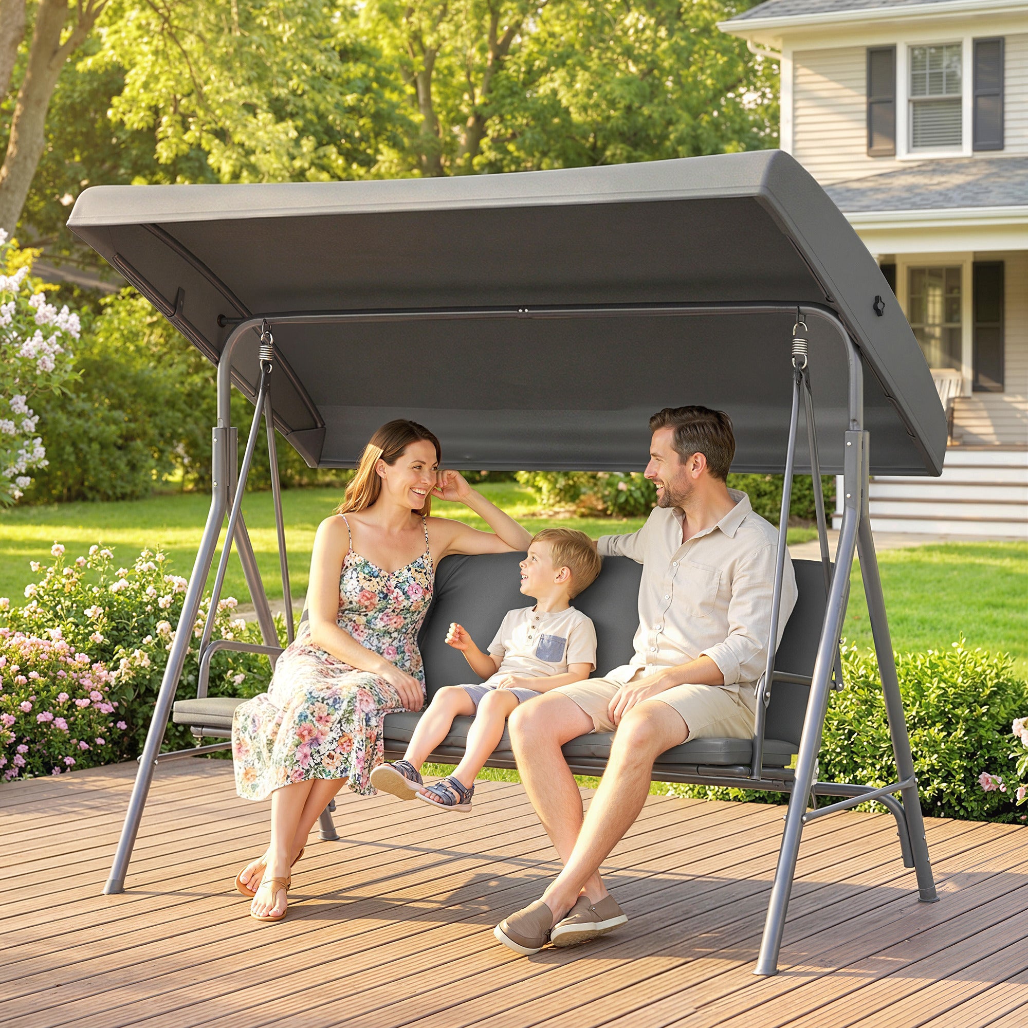 Outsunny Three-Seater Garden Swing Seat - Dark Grey