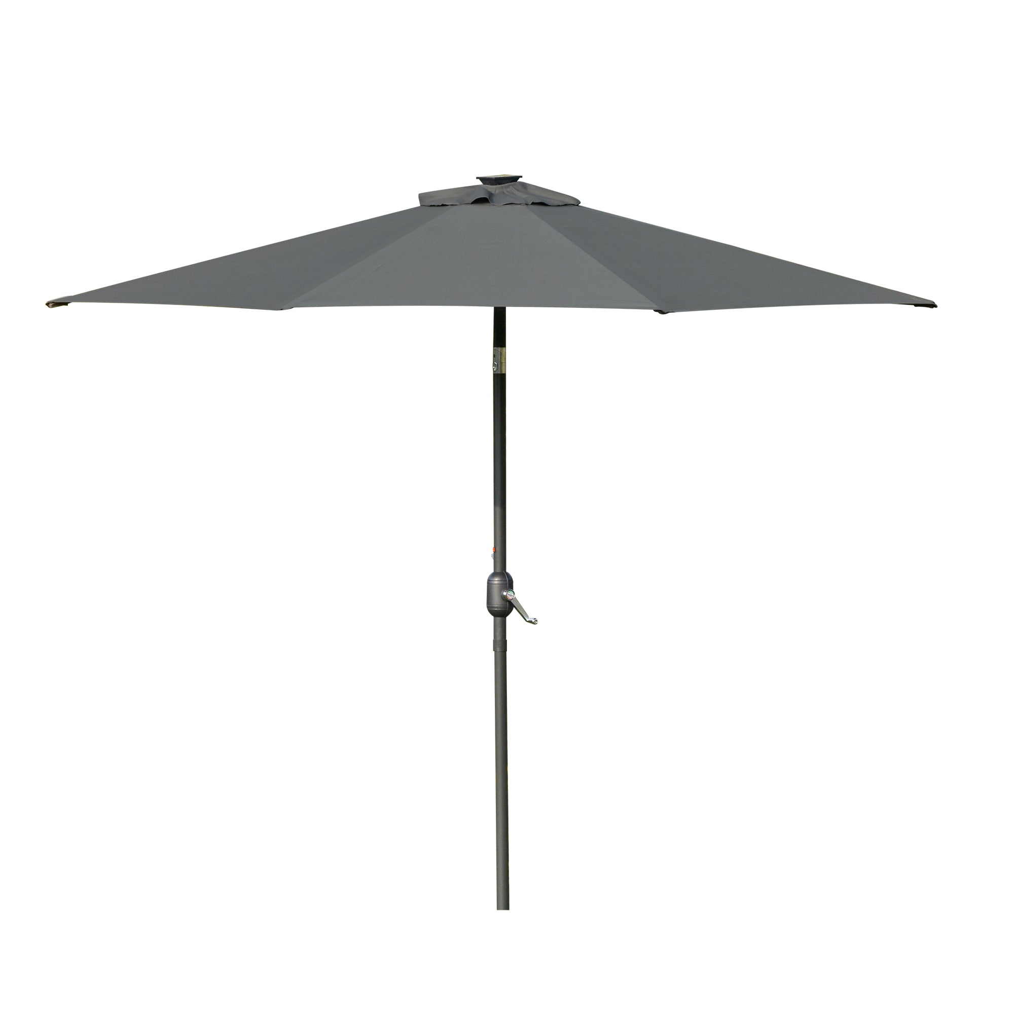 Outsunny Patio Parasol with LED Lights, 2.7m Garden Umbrella in Grey, Push Button Tilt/Crank, 8 Rib Sun Shade for Outdoor Tables