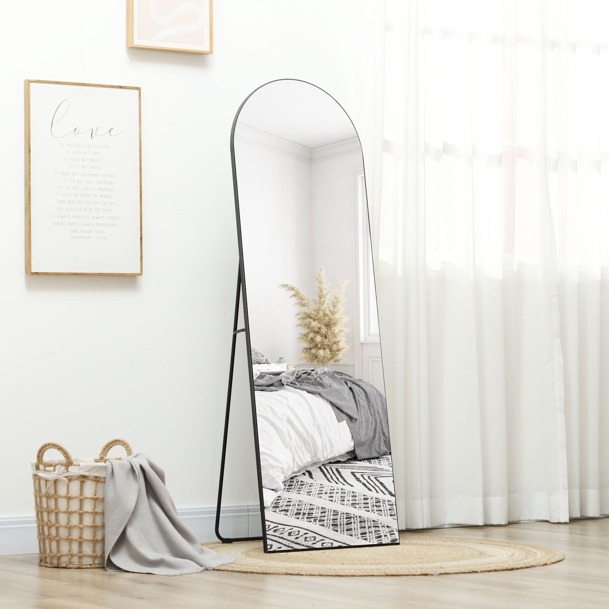 HOMCOM 150cm Arched Full Length Mirror - Black - North Peak Garden Furniture