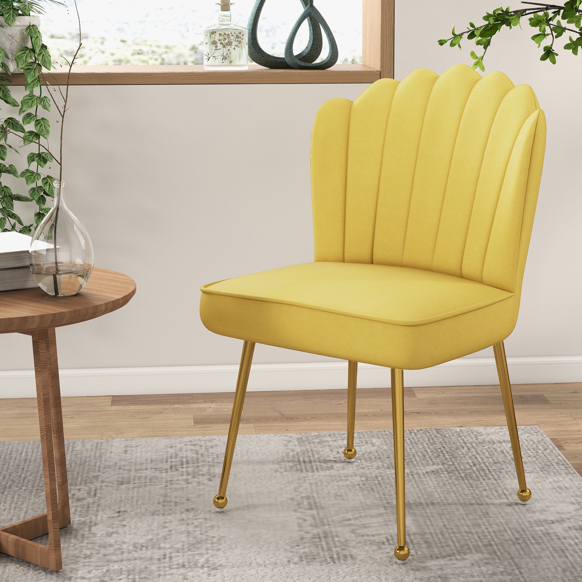 HOMCOM Velvet-Feel Shell Accent Chair - Yellow - North Peak Garden Furniture