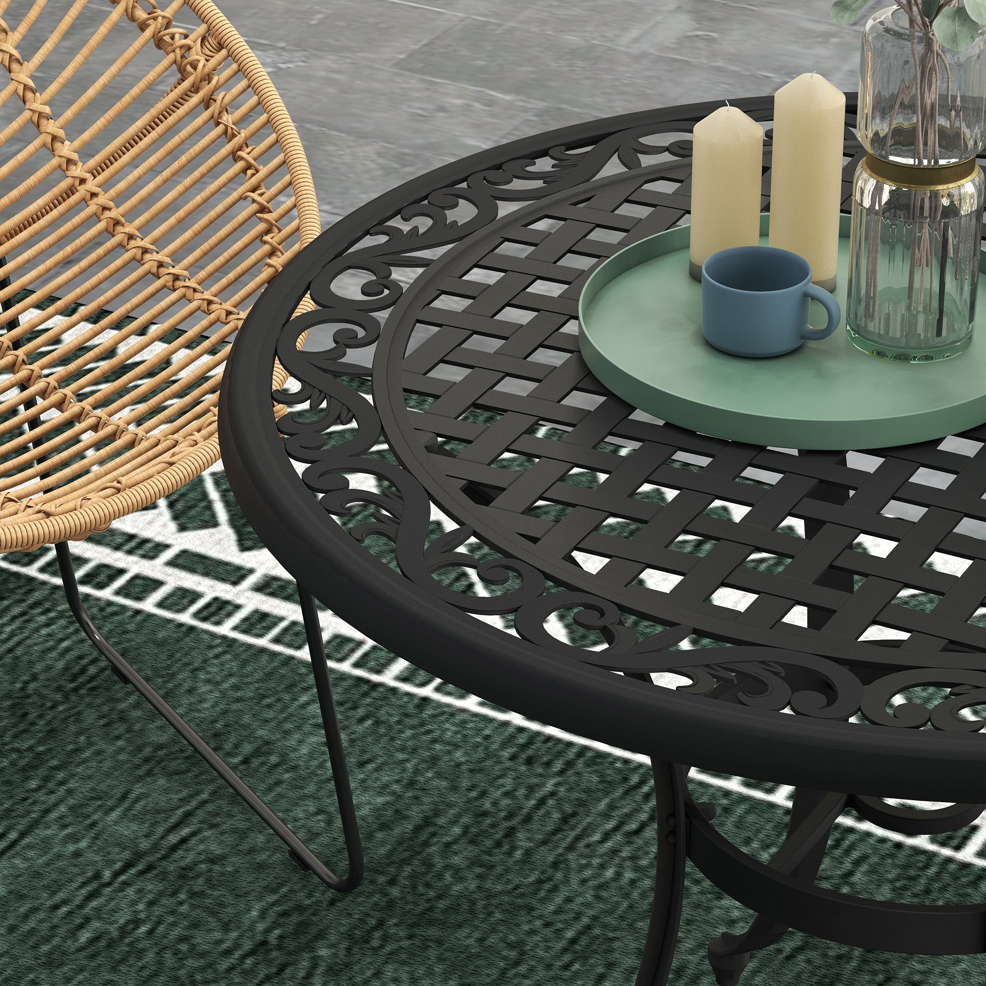 Outsunny Φ90cm Four-Seated Round Aluminium Garden Table, with Parasol Hole - North Peak Garden Furniture