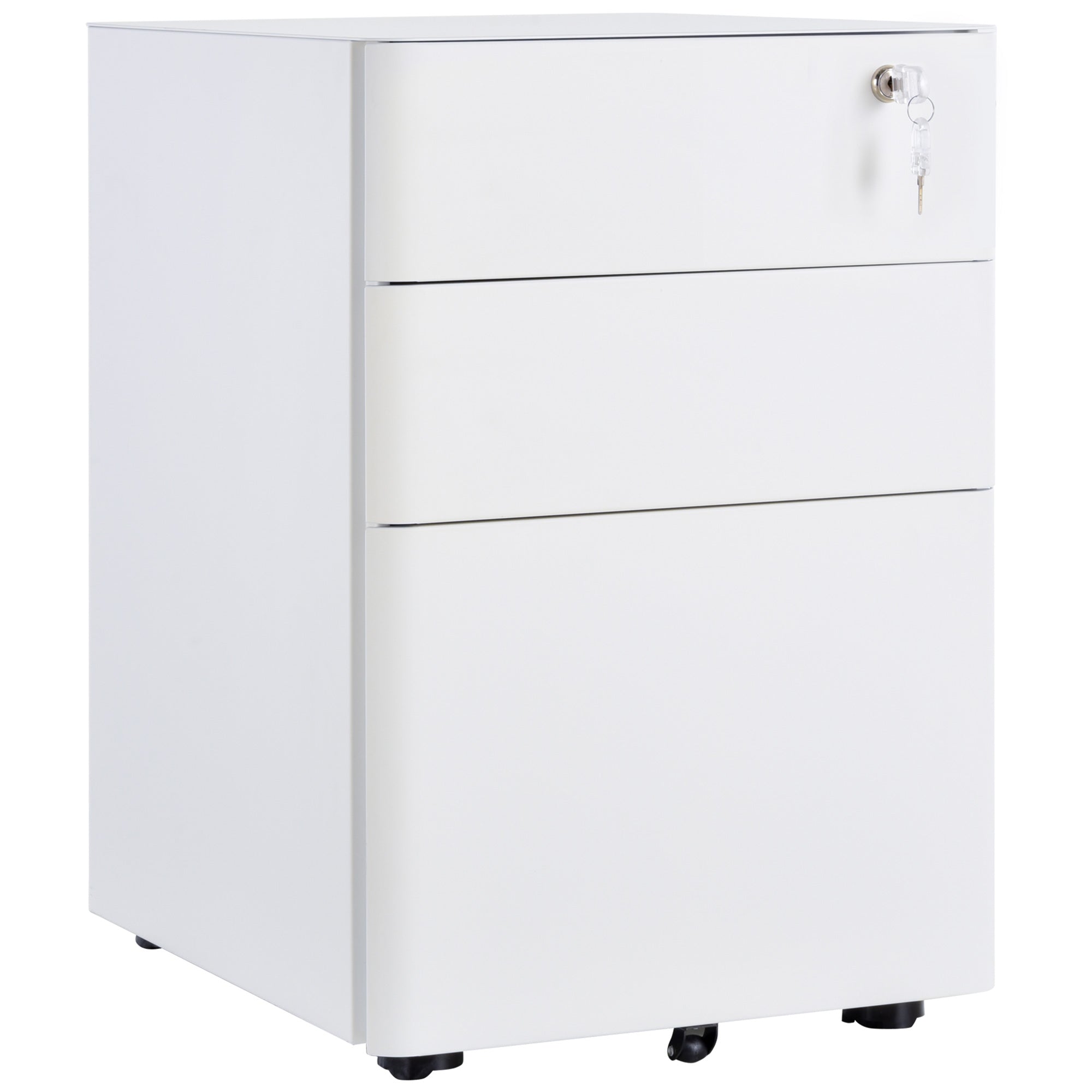 Vinsetto Lockable Cabinet, Rolling Filing Cabinet with 3 Drawers, Steel Office Drawer Unit for A4, Letter, Legal Sized Files - North Peak Garden Furniture