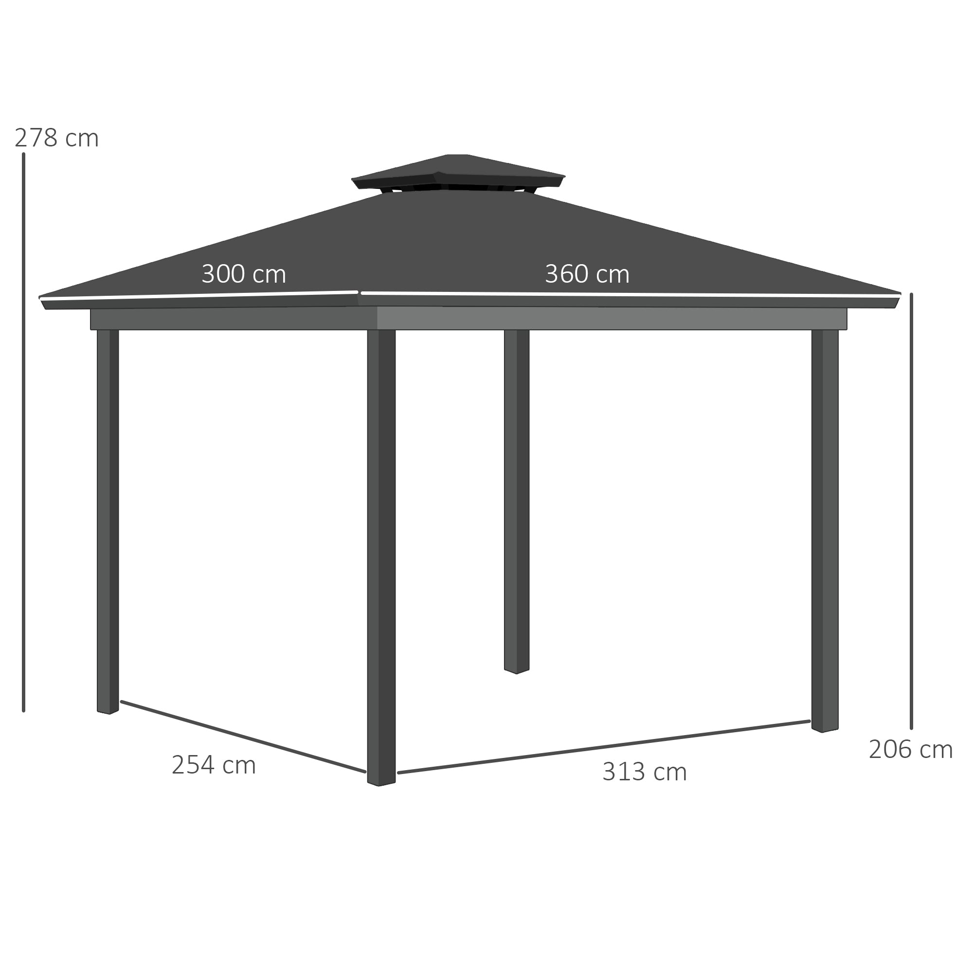 Outsunny 3.6 x 3 (m) Outdoor Polycarbonate Gazebo, Double Roof Hard Top Gazebo with Nettings & Curtains for Garden, Lawn, Patio - North Peak Garden Furniture
