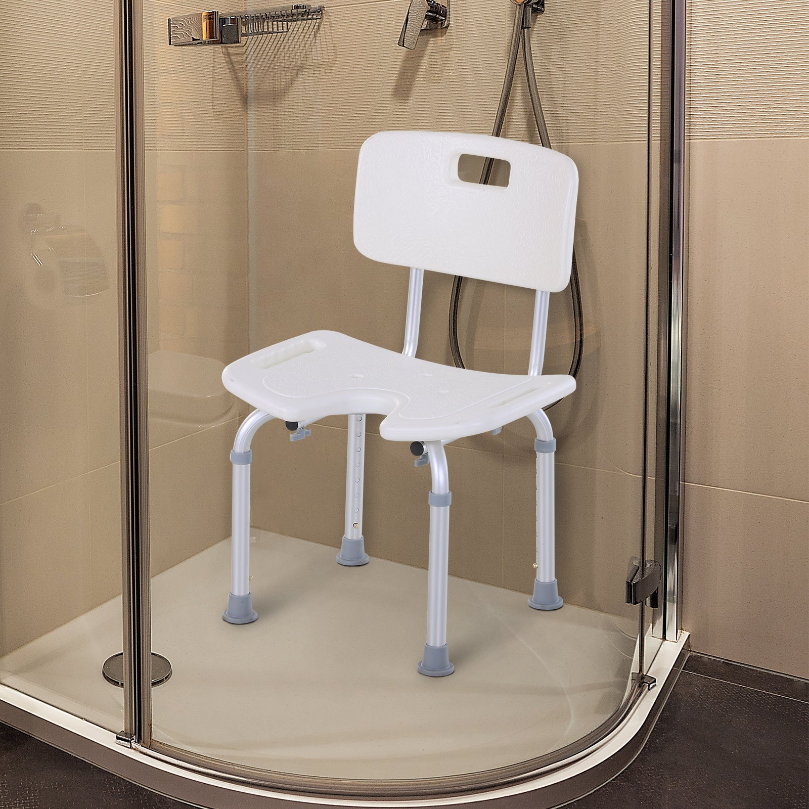 HOMCOM 8-Level Height Adjustable Bath Stool Spa Shower Chair Aluminum w/ Non-Slip Feet, Handle for the Pregnant, Old, Injured - North Peak Garden Furniture