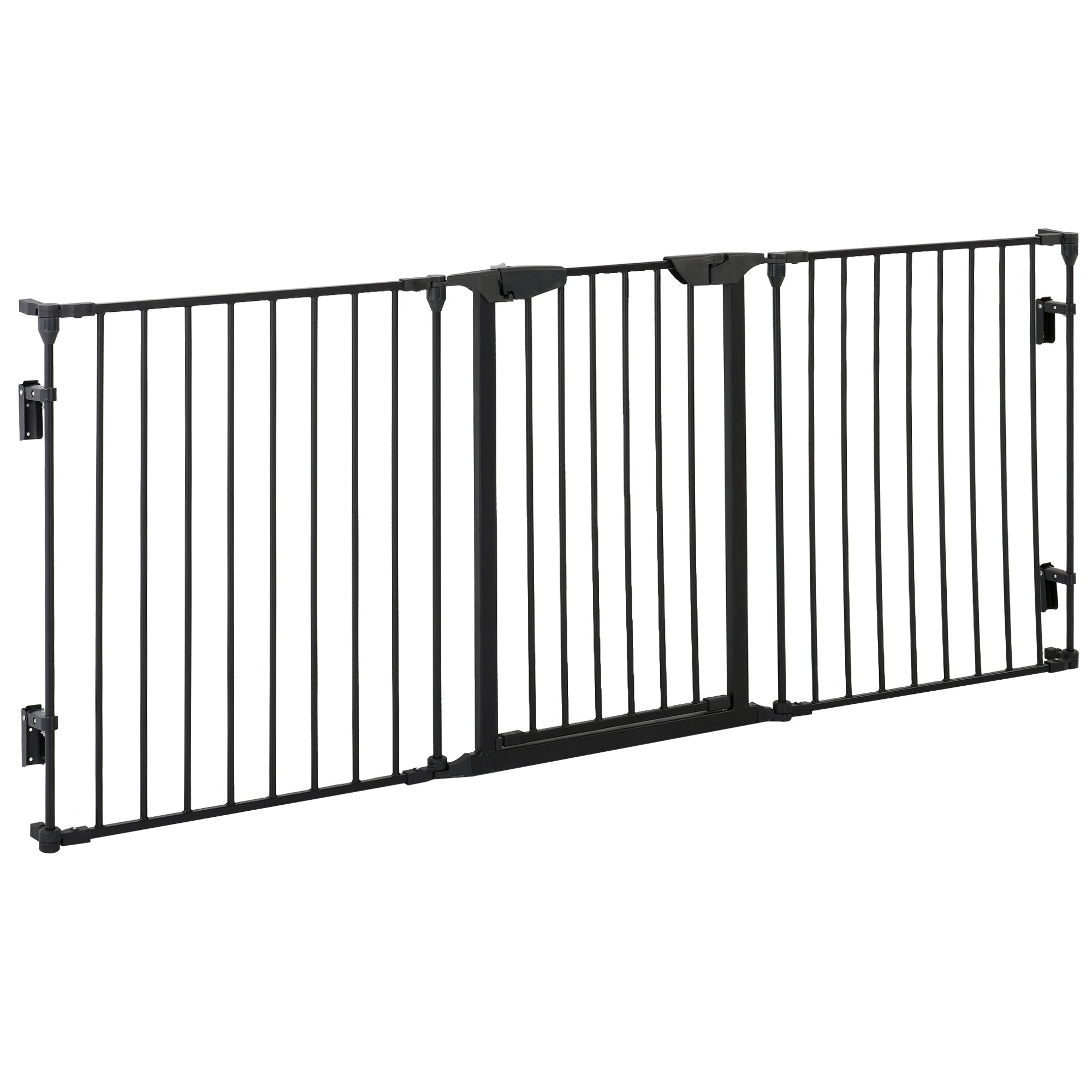 PawHut 3-Panel Metal Pet Gate: Safety Fence for Dogs with Walk Through Door & Auto Close Lock, Room Divider, Black