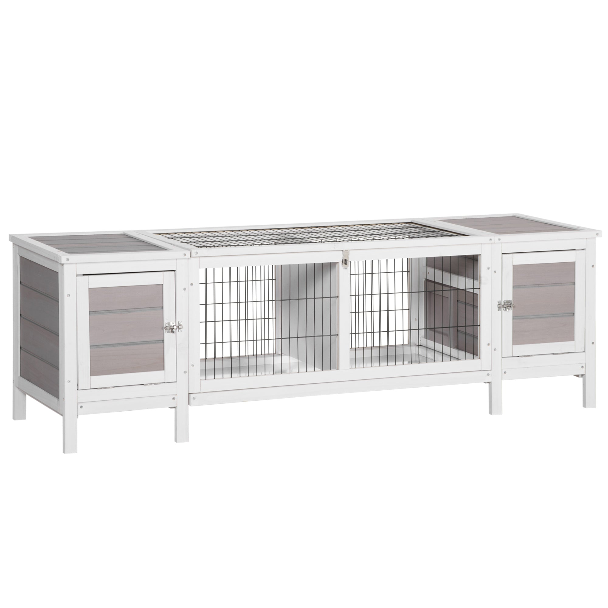 PawHut Rabbit Hutch and Run, with Removable Tray - Grey