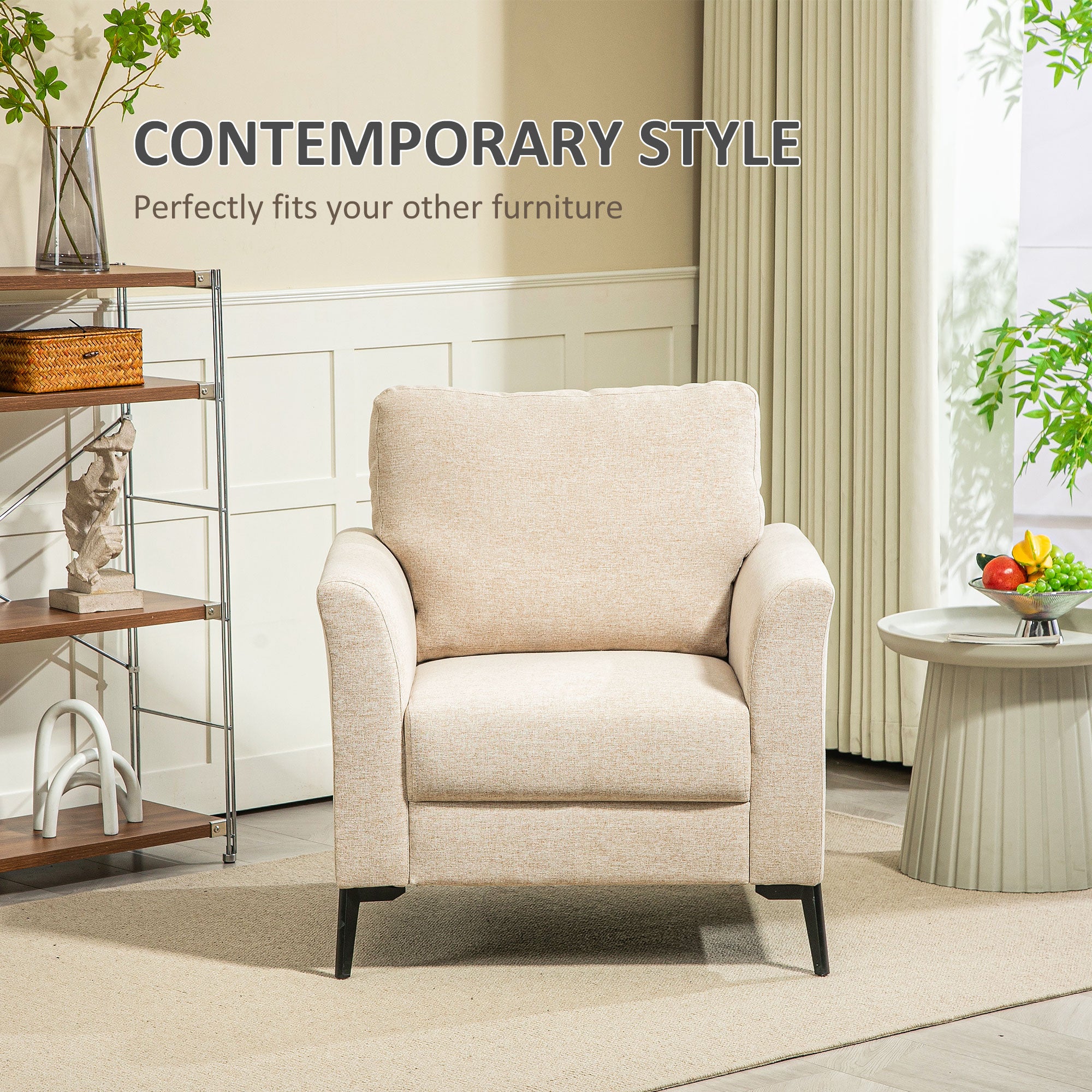 HOMCOM Linen-Look Armchair - Beige - North Peak Garden Furniture
