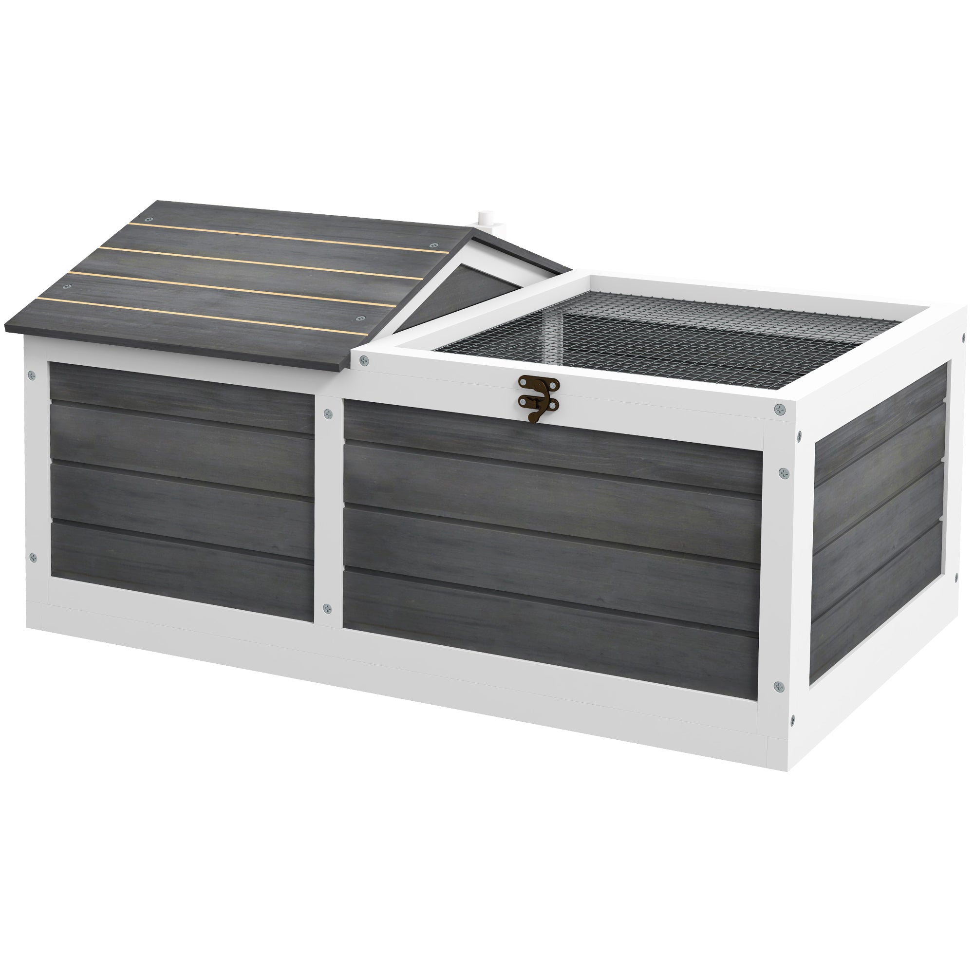 PawHut Wooden Tortoise House, Small Pet Reptile Shelter, with Hide Den and Run - Grey - North Peak Garden Furniture