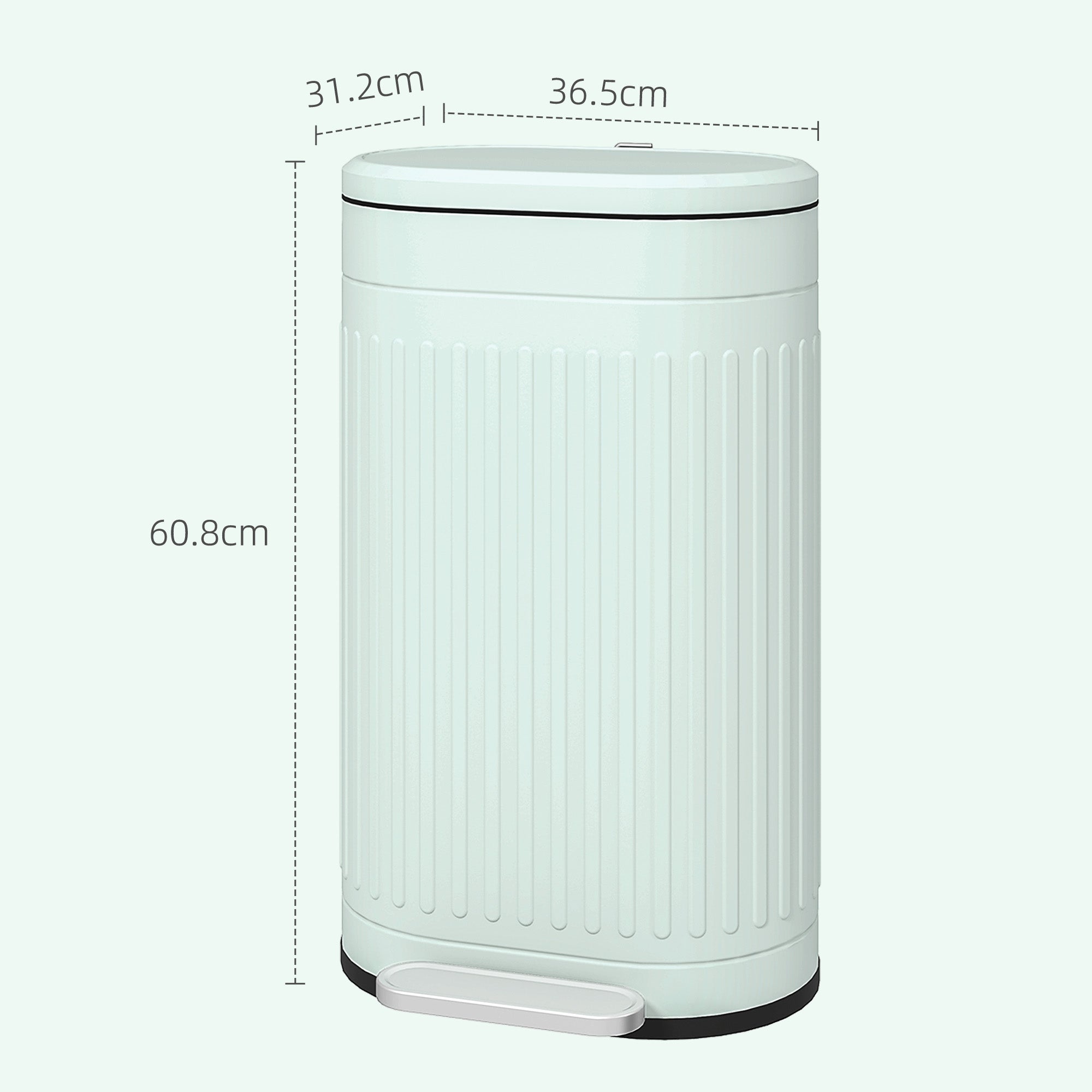 HOMCOM 30 Litre Pedal Bin, Fingerprint Proof Kitchen Bin with Soft-close Lid, Metal Rubbish Bin with Foot Pedal and Removable Inner Bucket, Light Green - North Peak Garden Furniture