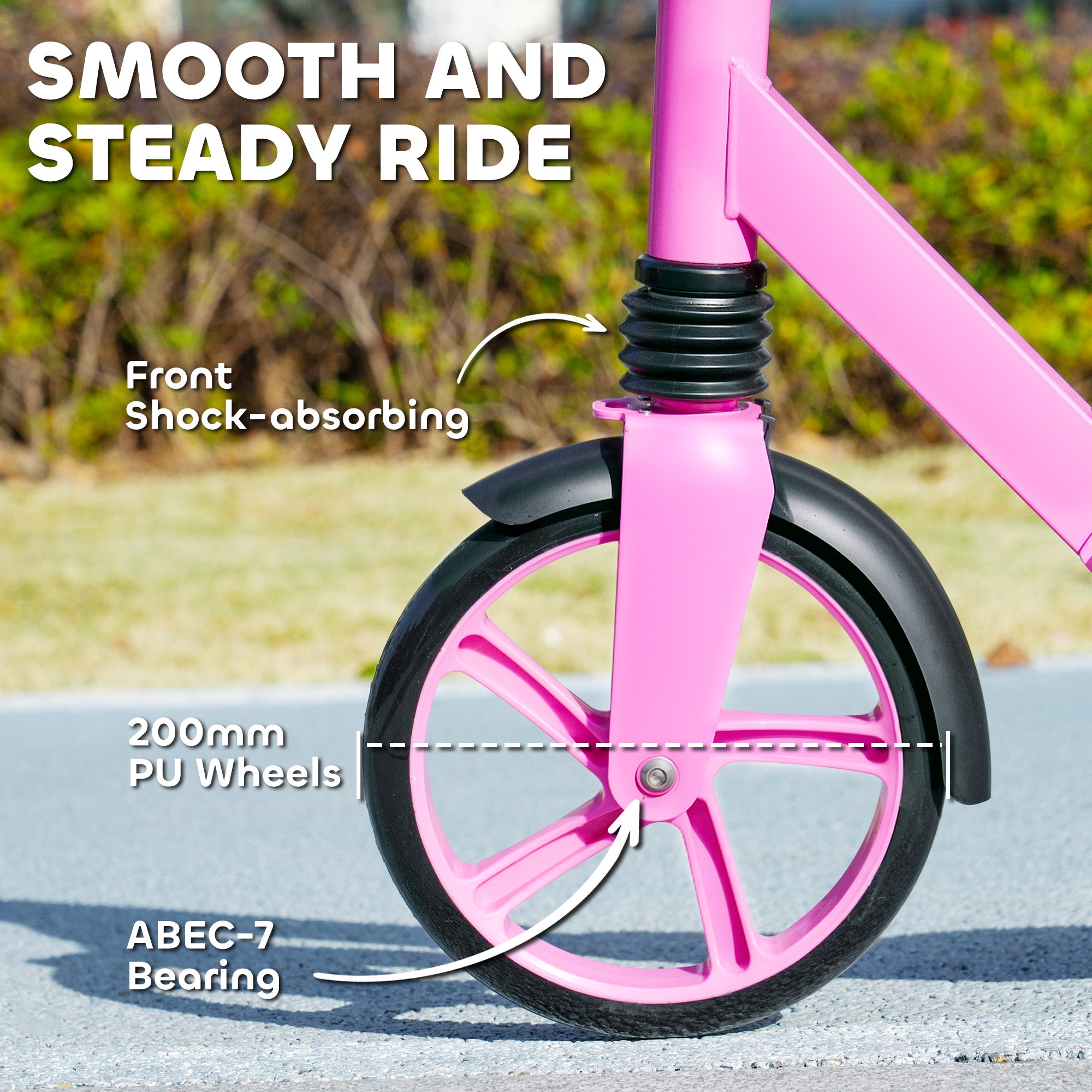 AIYAPLAY Foldable Kids Scooter with Adjustable Handlebar, 200mm Big Wheel, Rear Fender Brake, Gift for Ages 6-12 Years, Pink - North Peak Garden Furniture