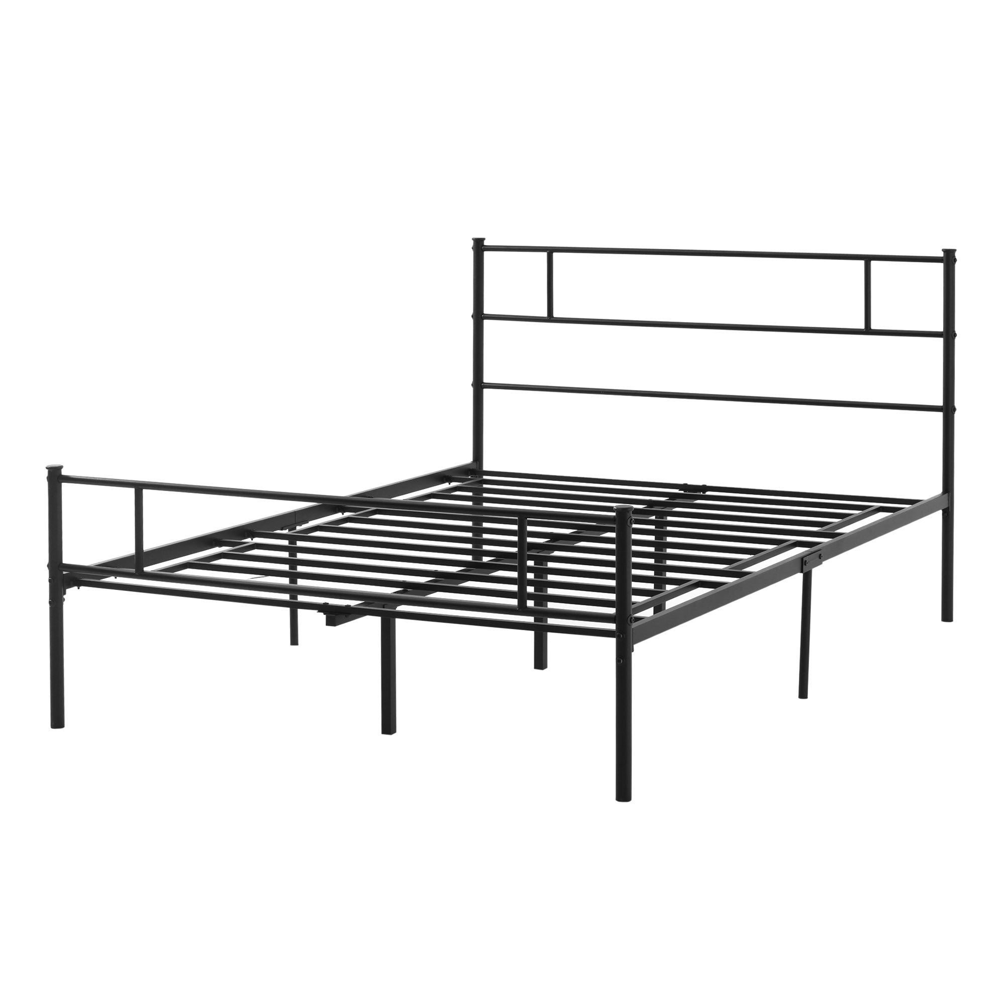 HOMCOM Double Metal Bed Frame Solid Bedstead Base with Headboard and Footboard, Metal Slat Support and Underbed Storage Space, Bedroom Furniture, Black