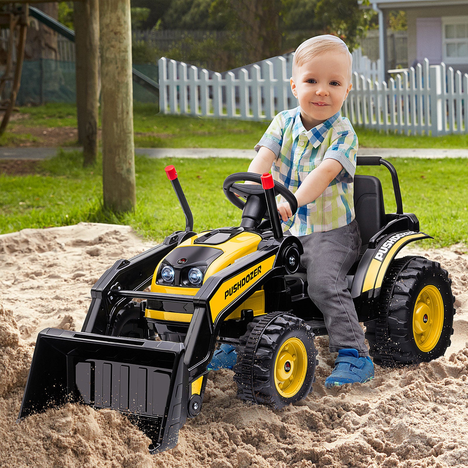 HOMCOM 6V Electric Kids Ride On Digger Excavator Construction Tractor Music Headlight for 3-5 years Yellow - North Peak Garden Furniture