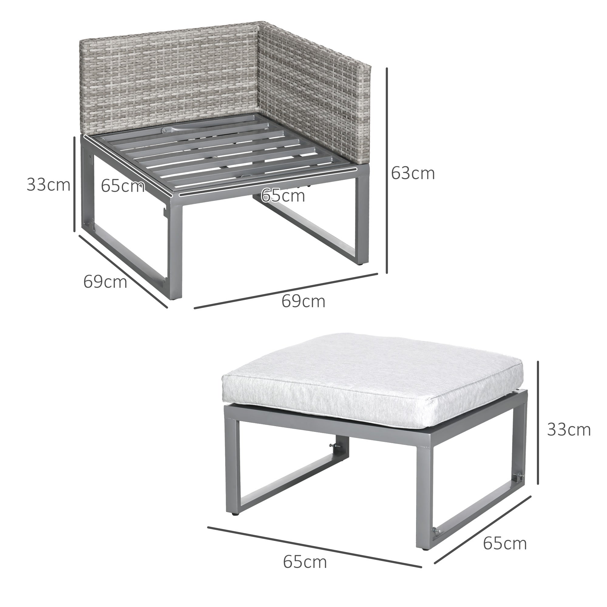 Outsunny 3-in-1 Rattan Bistro Set, Wicker Garden Furniture Set with 2-level Rising Table, Adjustable 3-seater Sofa Lounger with Washable Cushions for Outdoor, Patio, Balcony, Grey - North Peak Garden Furniture