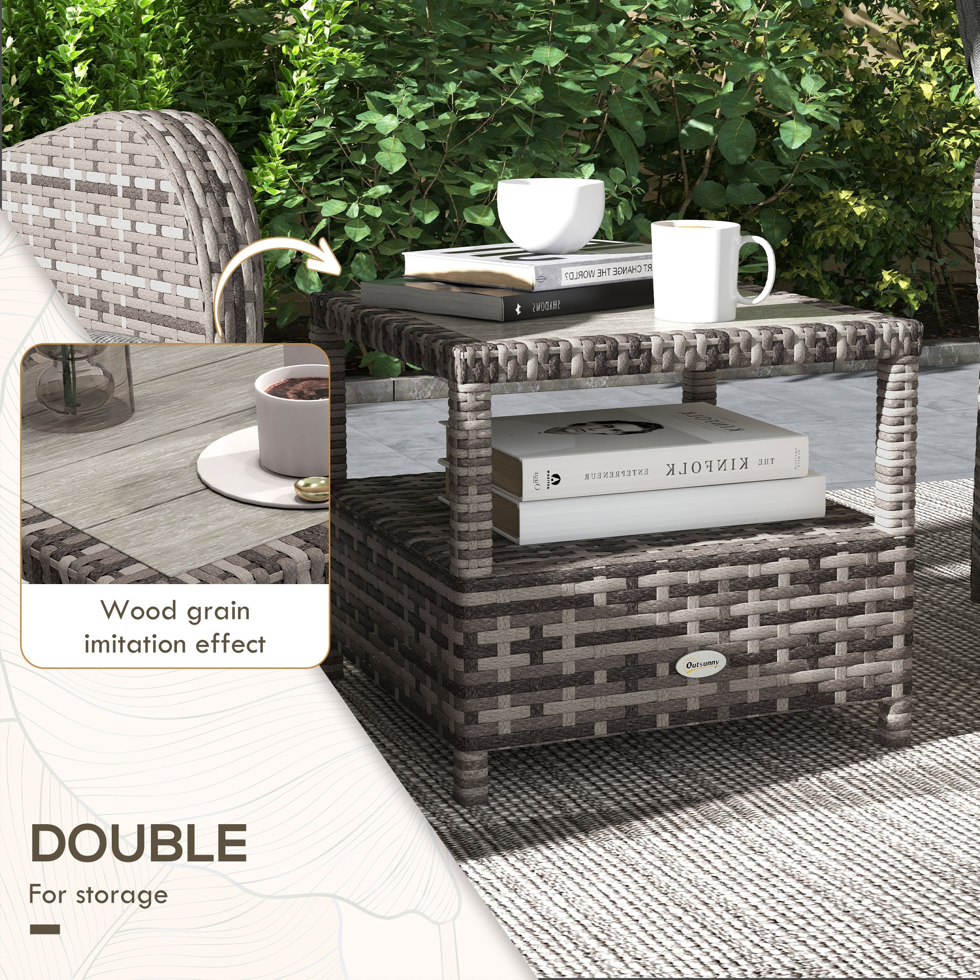 Outsunny 2 Seater Patio Rattan Wicker Chaise Lounge Sofa Set w/ Cushion for Patio Yard Porch - North Peak Garden Furniture
