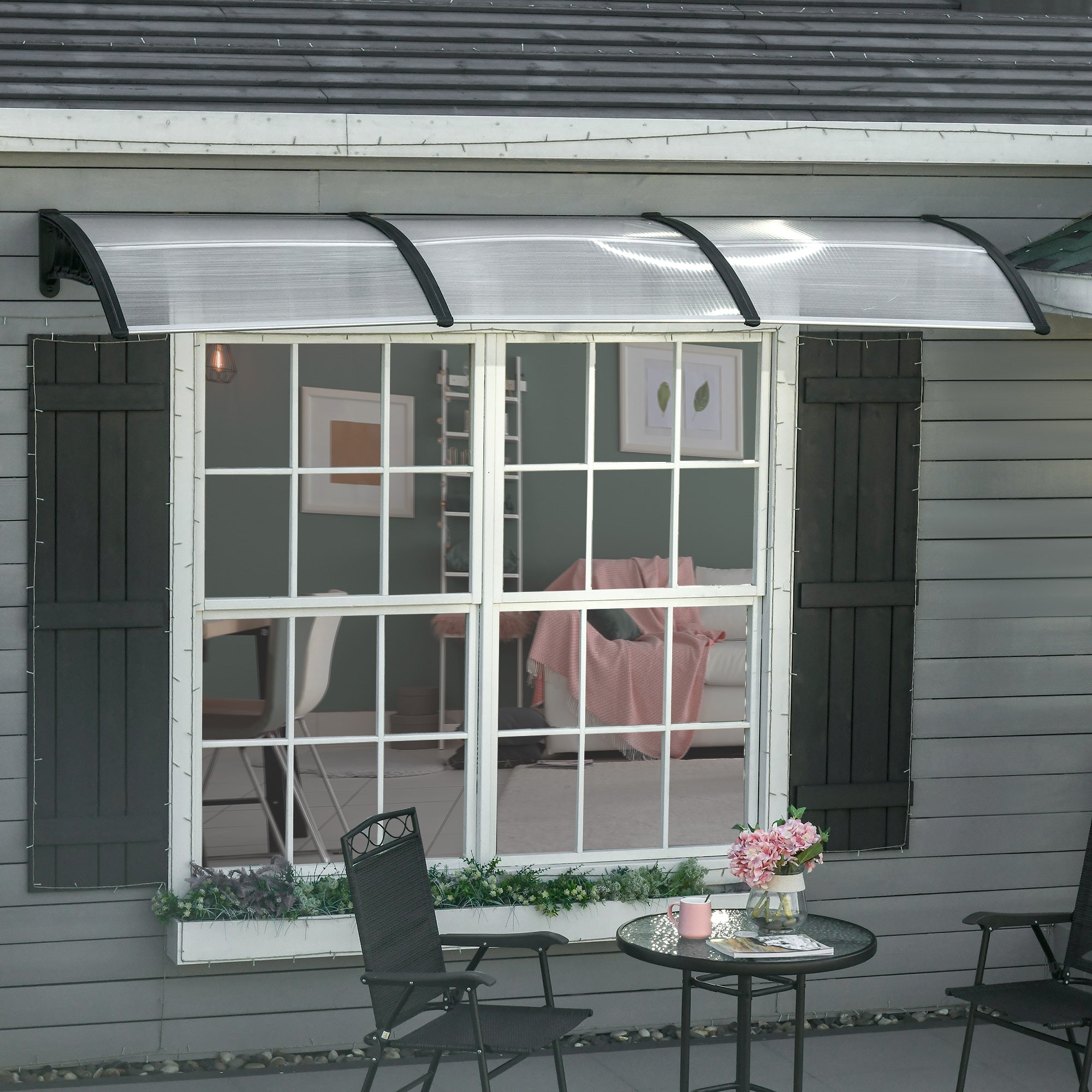 Outsunny Front Door Canopy, Outdoor Awning, 303 x 96cm Rain Shelter for Window, Porch and Front/Back Door, Clear - North Peak Garden Furniture