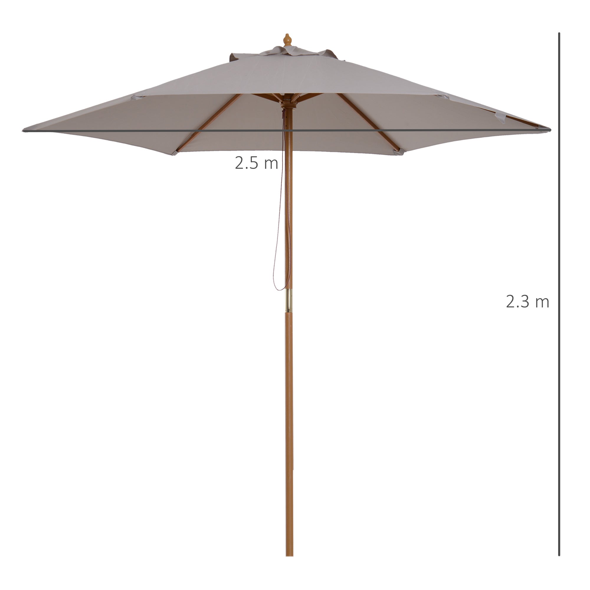Outsunny 2.5m Wood Garden Parasol Sun Shade Patio Outdoor Wooden Umbrella Canopy Grey - North Peak Garden Furniture