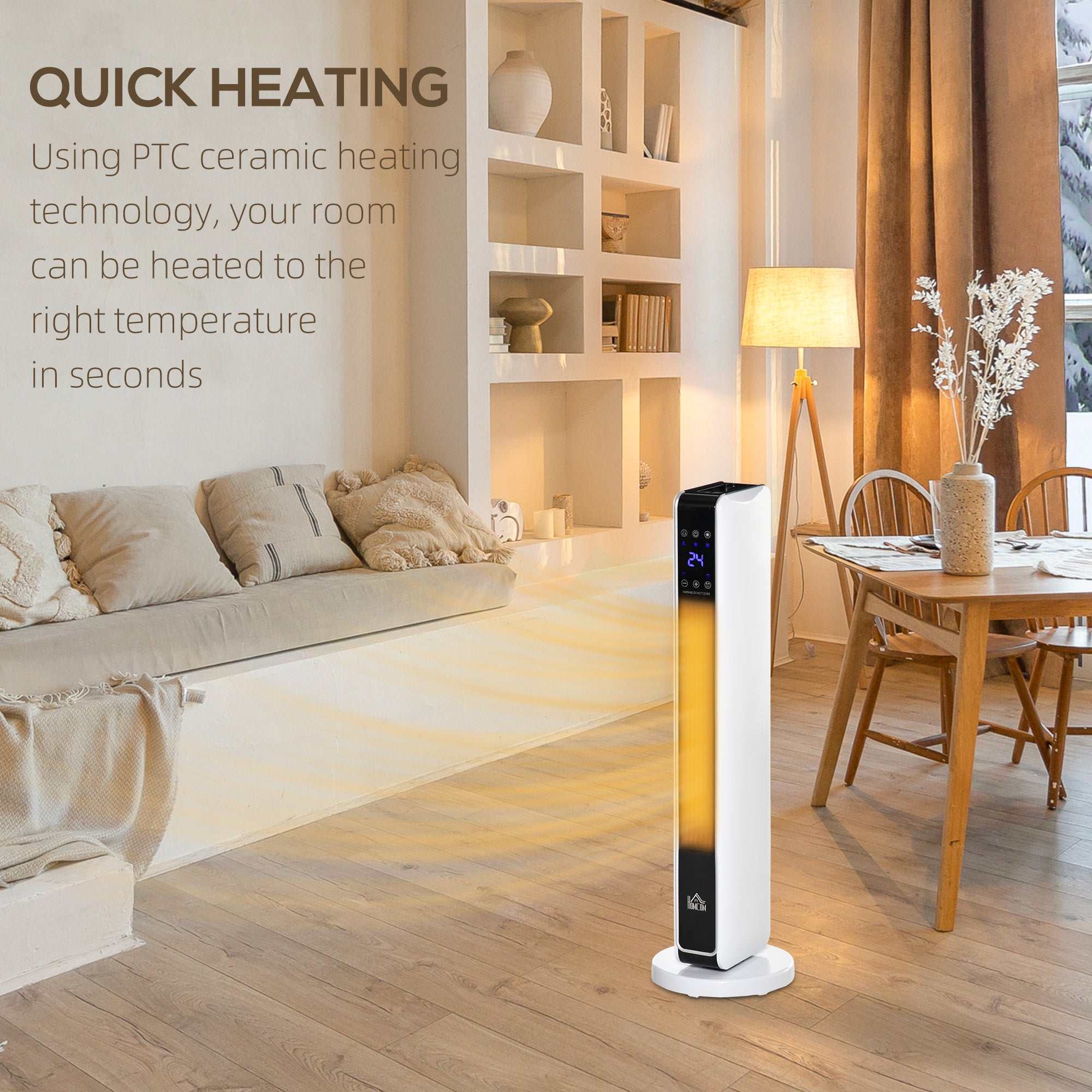 HOMCOM Indoor Tower Space Heater with 2 Heater 1100W/2200W and Fan, Floor Electric Heater for Office, with Timer, Remote - North Peak Garden Furniture