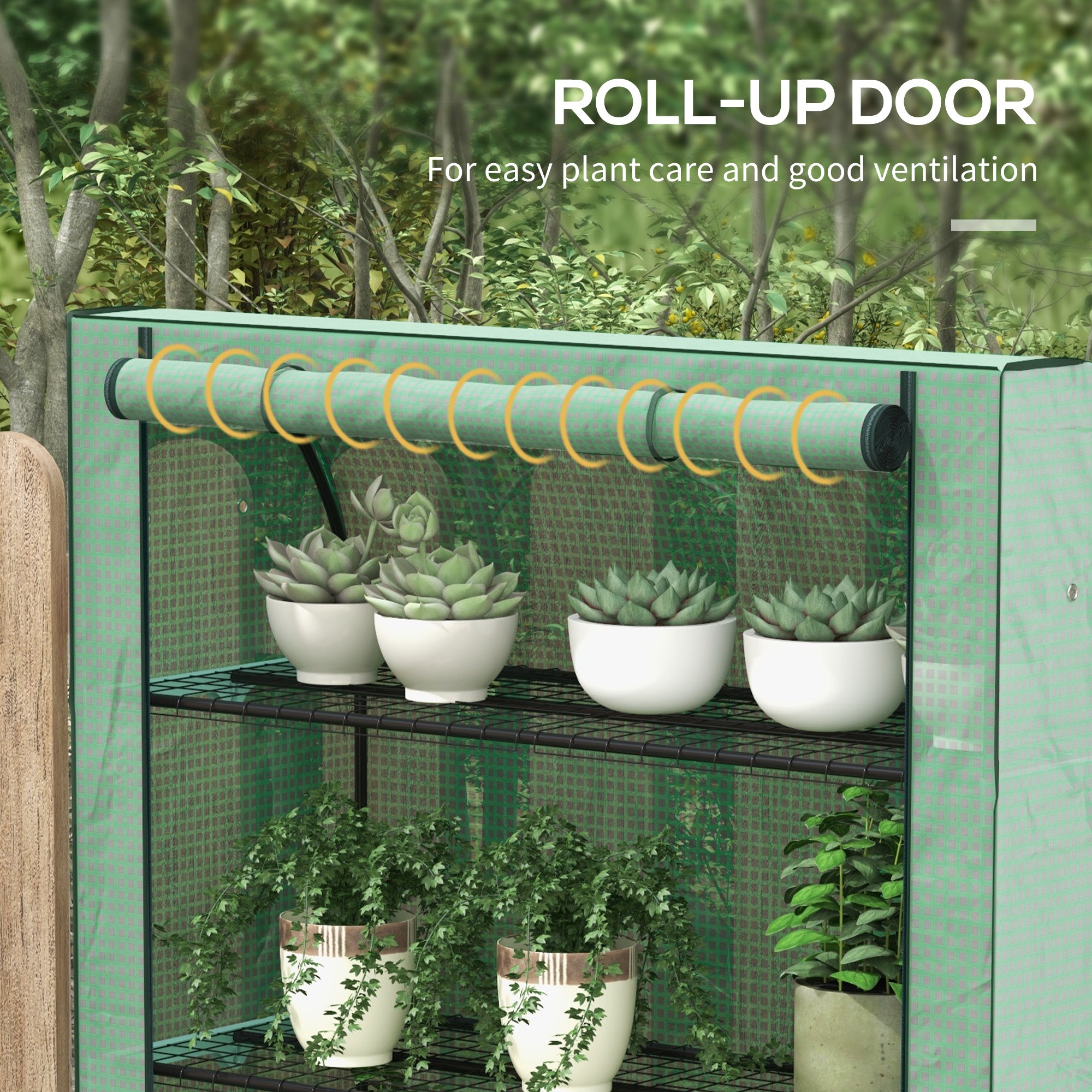 Outsunny 4 Tier Mini Greenhouse with Reinforced PE Cover, Portable Indoor Outdoor Green House with Roll-up Door and Wire Shelves, 170H x 120W x 50Dcm, Green - North Peak Garden Furniture