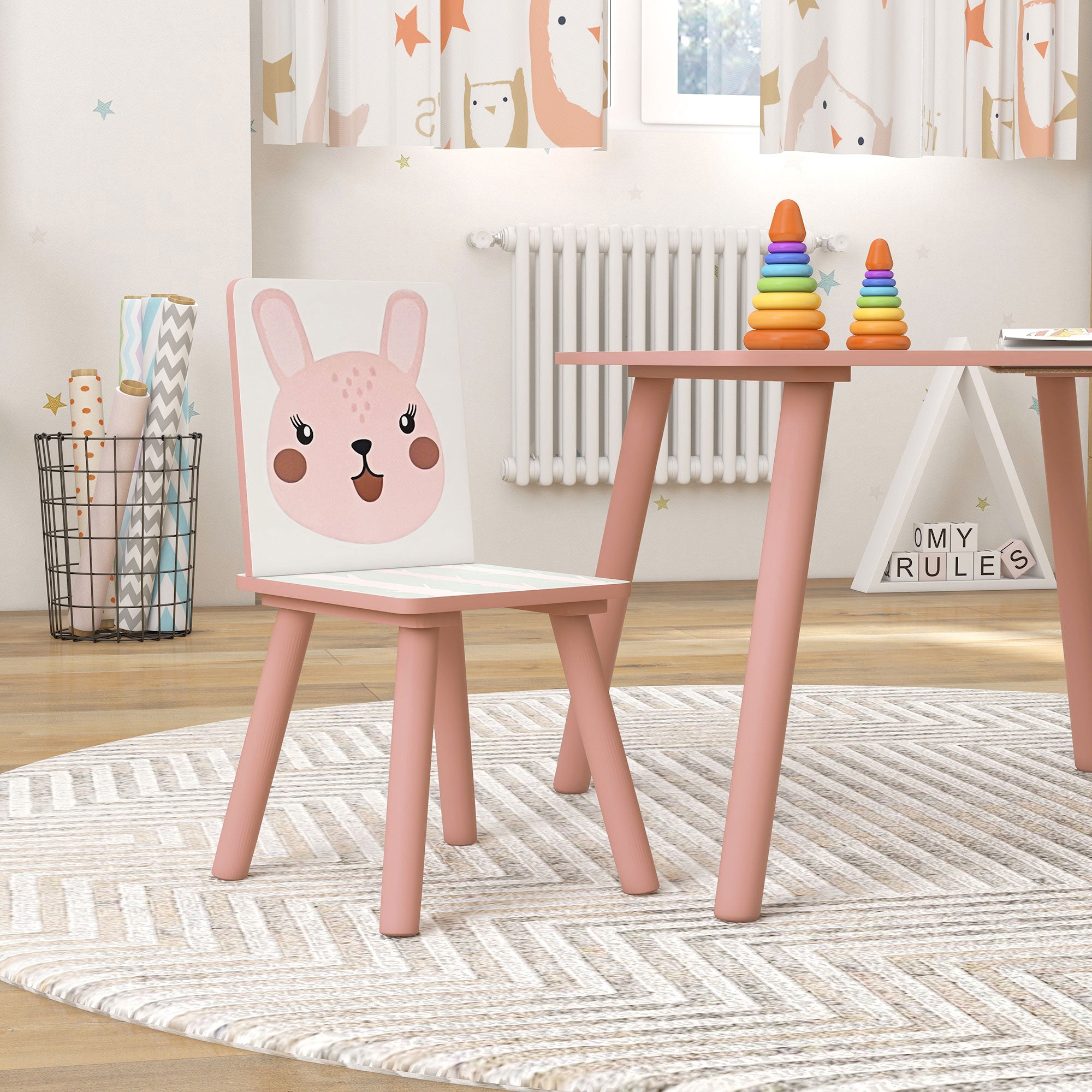 ZONEKIZ Kids and Table Chairs, Children Desk with Two Chairs, Toddler Furniture Set, for Ages 3-6 Years - Pink - North Peak Garden Furniture