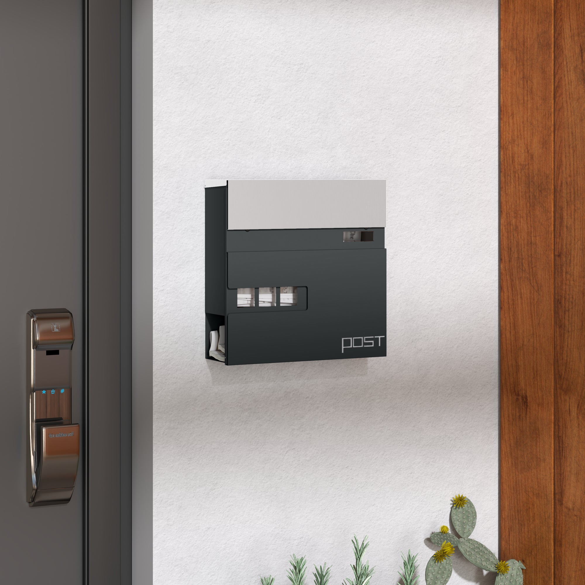 HOMCOM Locking Galvanised Steel Letterbox - Charcoal Grey/Black - North Peak Garden Furniture