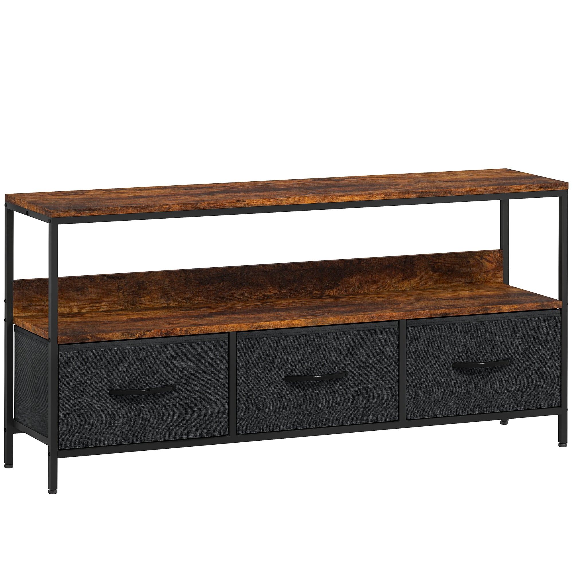 HOMCOM TV Stand Cabinet with 3 Foldable Drawers - Rustic Brown - North Peak Garden Furniture
