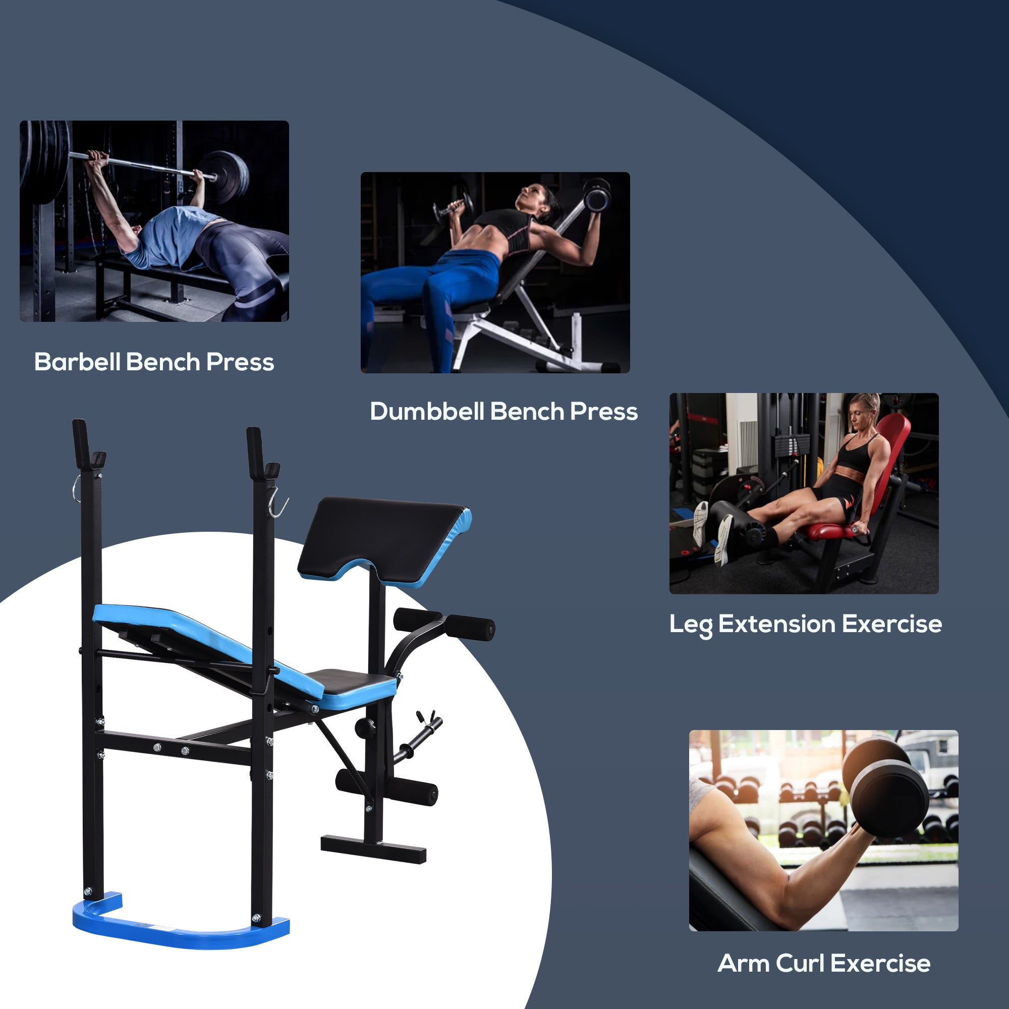 HOMCOM Adjustable Weight Bench with Leg Developer Barbell Rack for Lifting and Strength Training Multifunctional Workout Station for Home Gym Fitness, Black - North Peak Garden Furniture