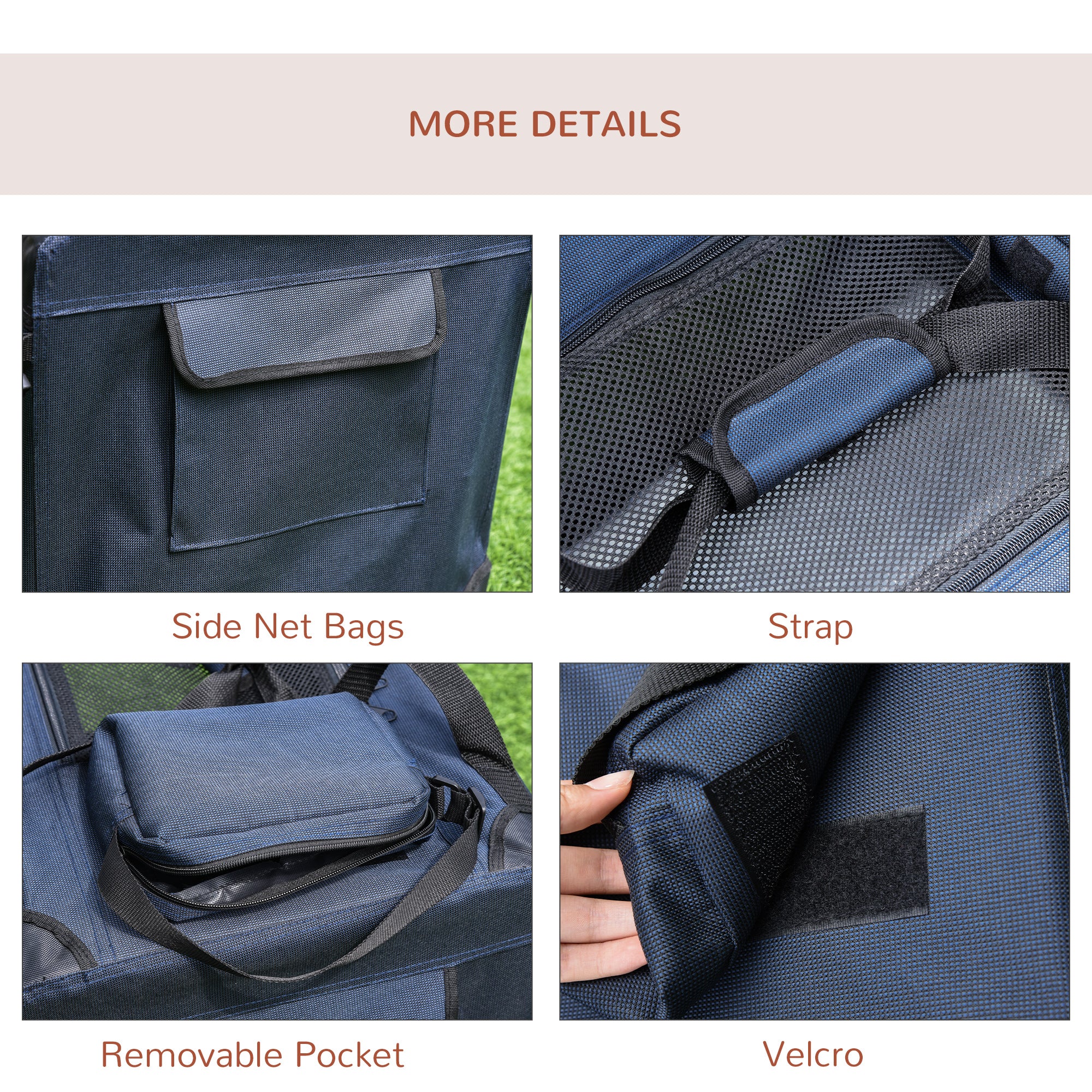 PawHut Foldable Pet Carrier for Small and Miniature Dogs, Portable Cat Carrier Soft Side Pet Travel Crate with Removable Mat, Storage Bags, Breathable Mesh 60 x 41.5 x 41cm - Dark Blue - North Peak Garden Furniture