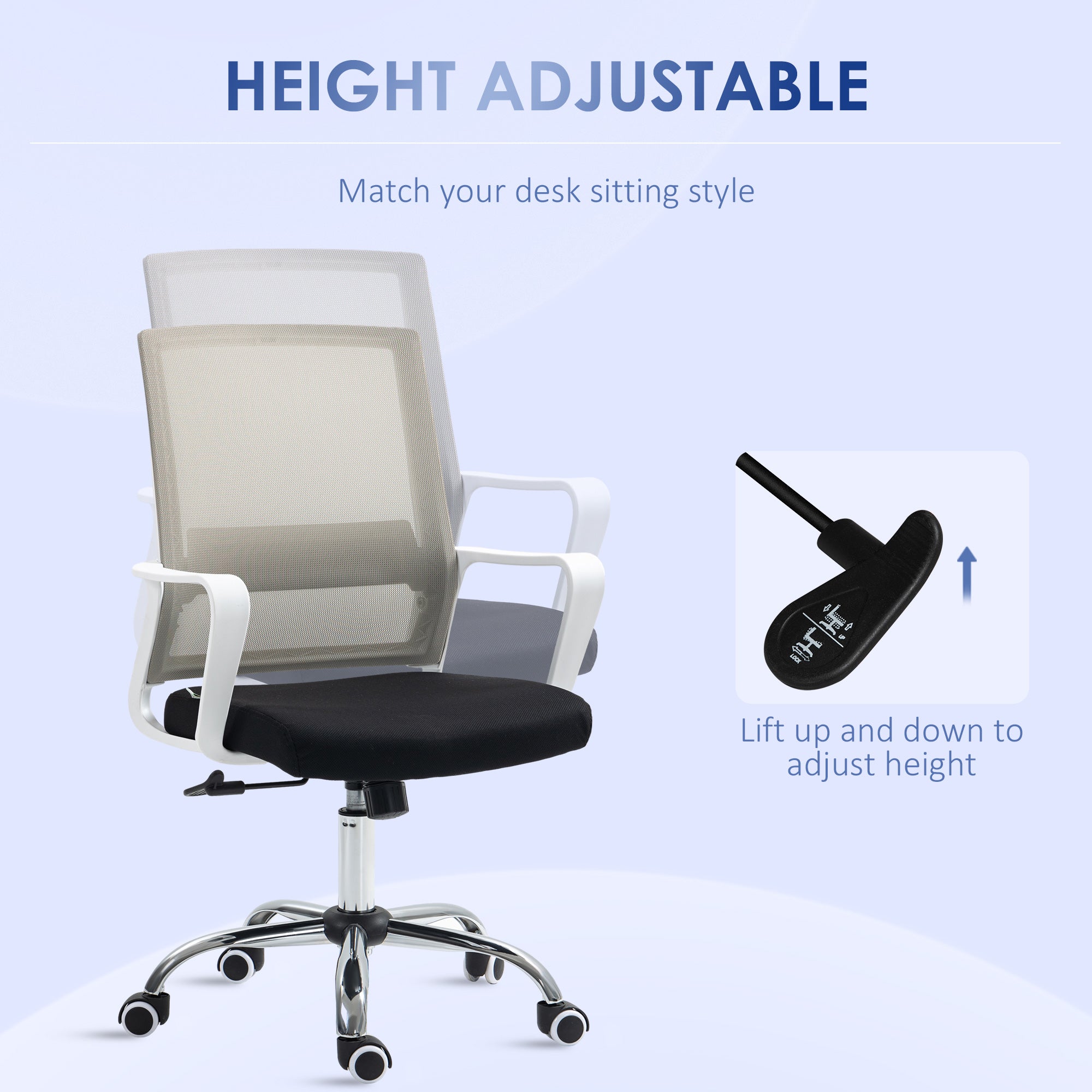 Vinsetto Ergonomic Desk Chair Mesh Office Chair with Adjustable Height Armrest and 360° Swivel Castor Wheels Black