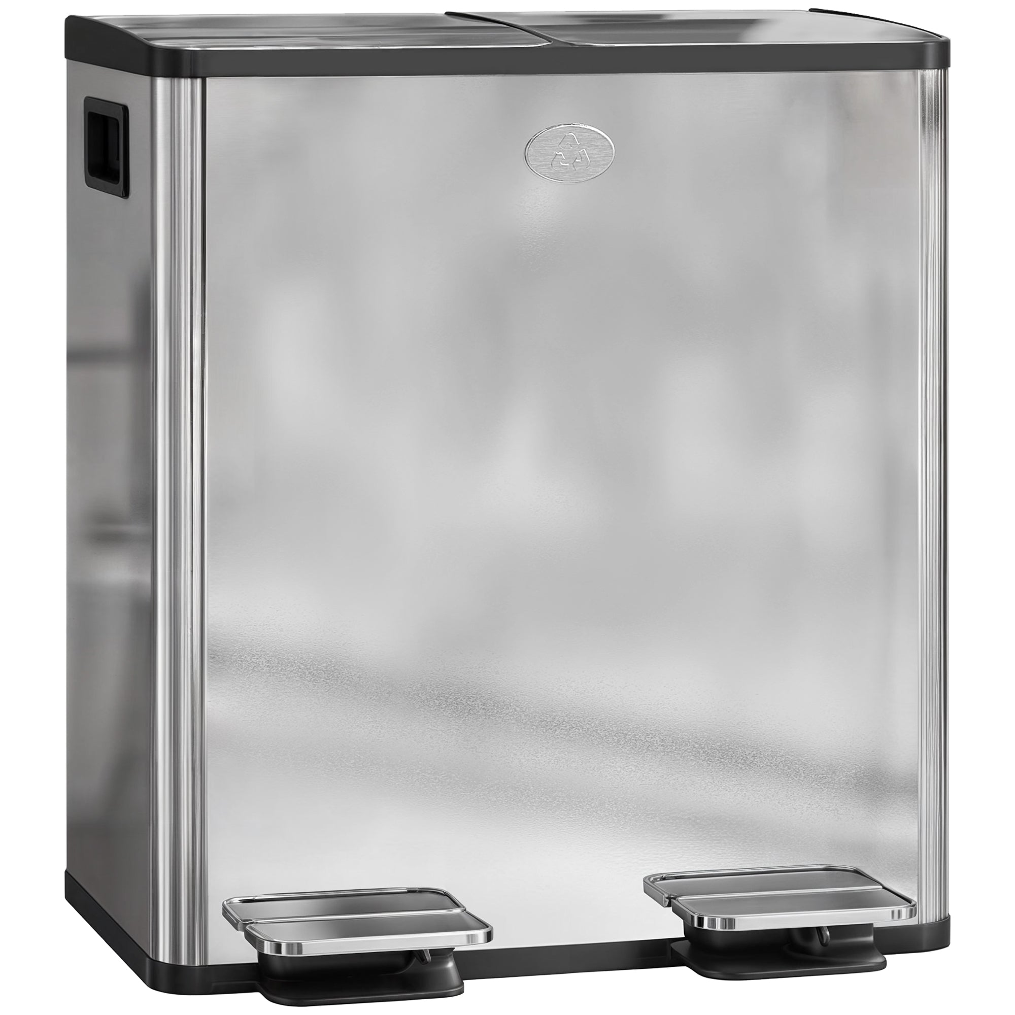 HOMCOM 40L Dual Compartment Stainless Steel Bin, with Deodoriser Holders - Silver Tone - North Peak Garden Furniture