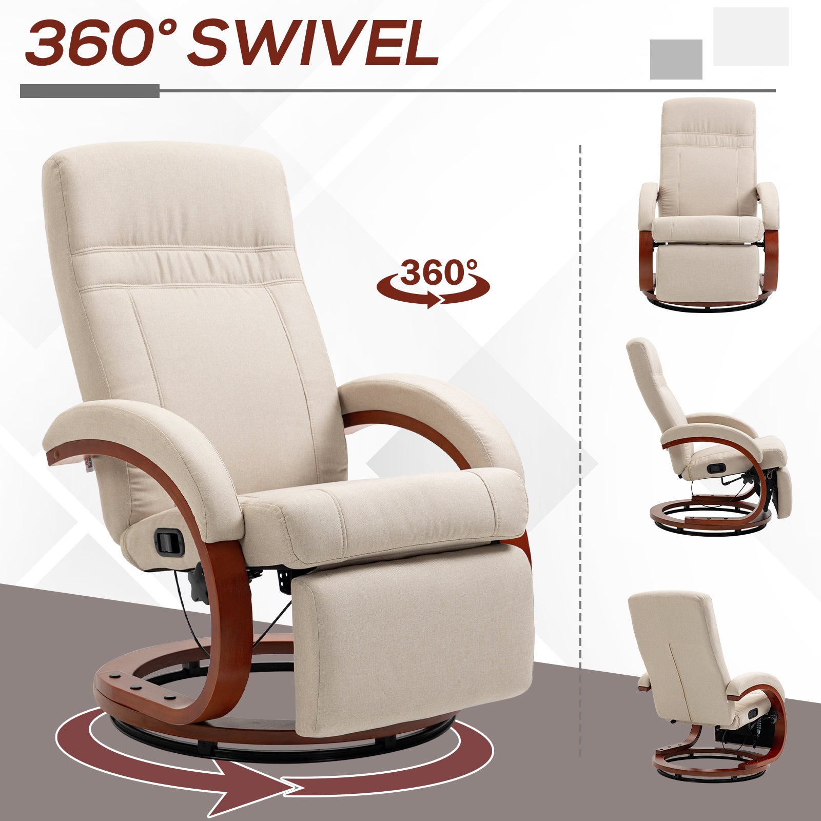 HOMCOM 135° Manual Reclining Swivel Chair, with Footrest - Beige - North Peak Garden Furniture