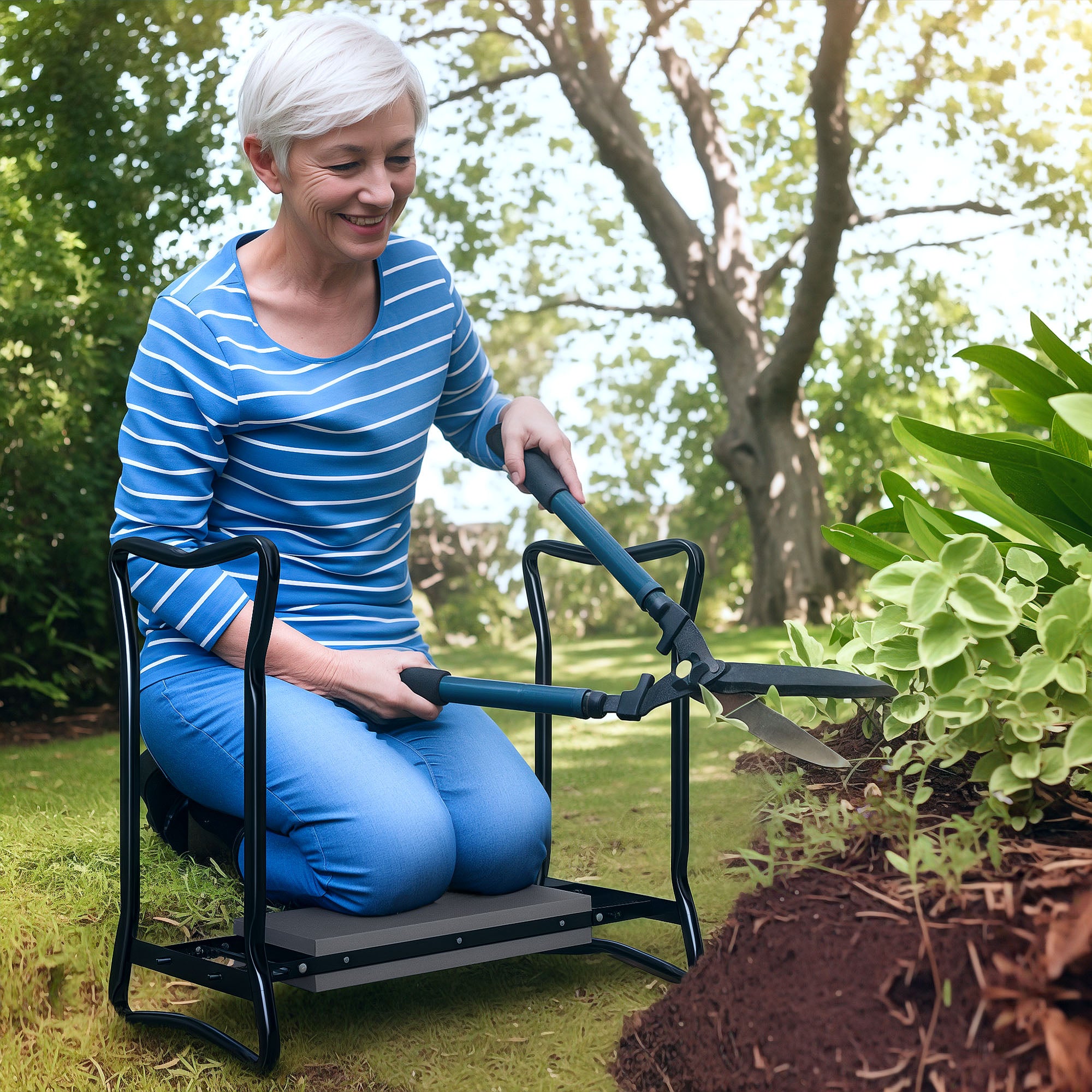 Outsunny 2 In 1 Garden Kneeler Seat Kneeling Pad Support Bench Foldable Knee Protector, Grey - North Peak Garden Furniture
