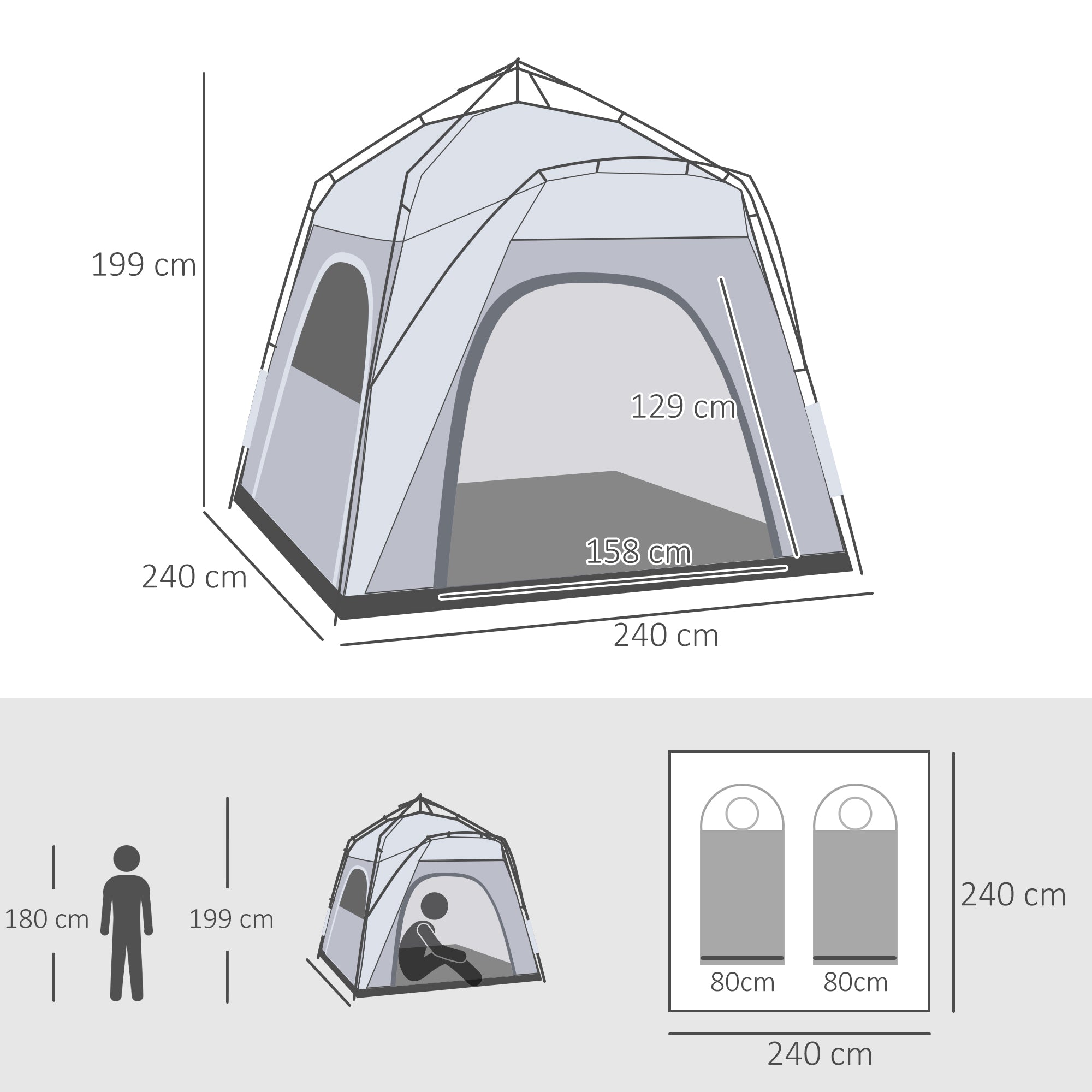 Outsunny 4 Person Automatic Camping Tent, Outdoor Pop Up Tent, Portable Backpacking Dome Shelter, Light Grey - North Peak Garden Furniture