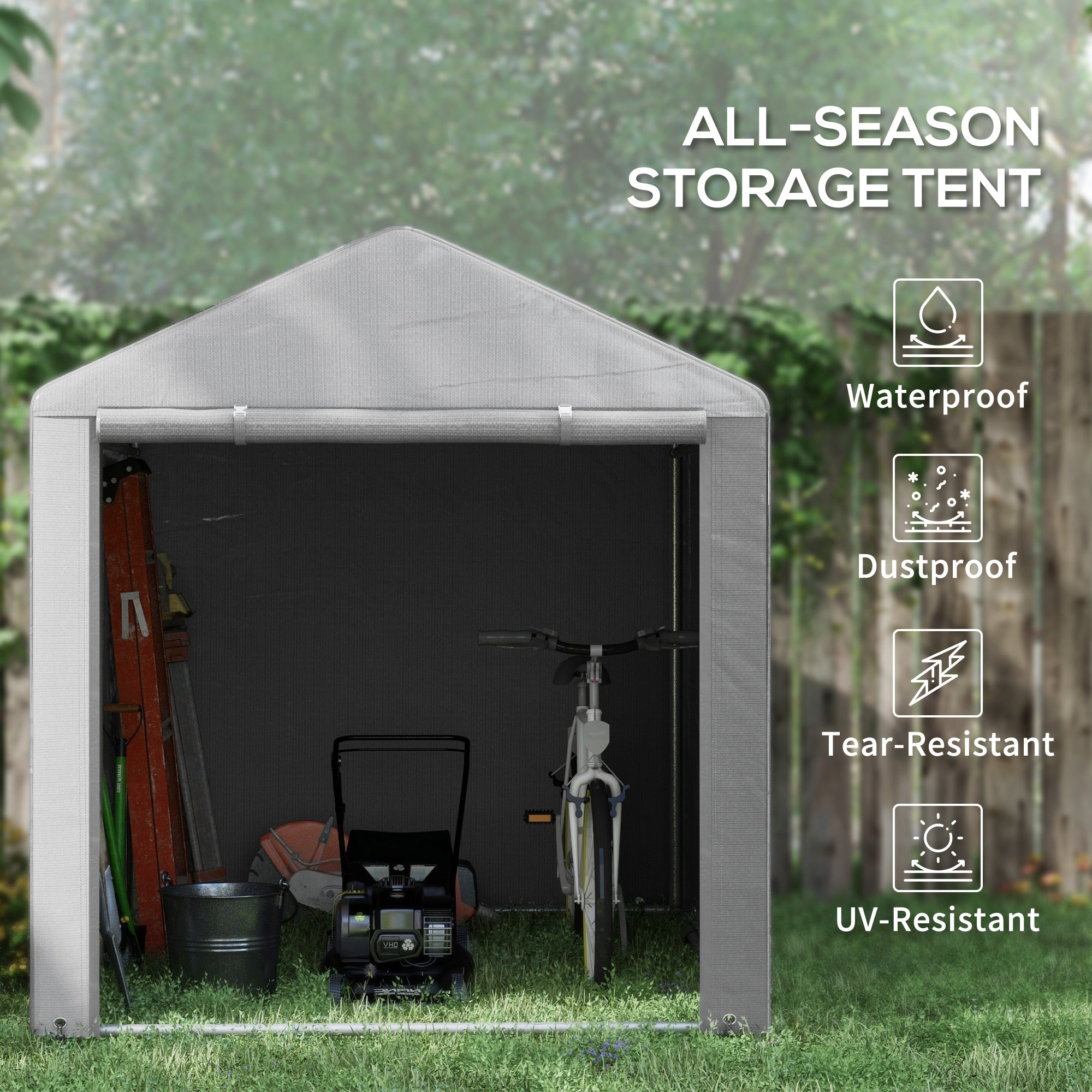Outsunny 1.6 x 2.2m Garden Storage Shed Tent, with Accessories - Light Grey - North Peak Garden Furniture