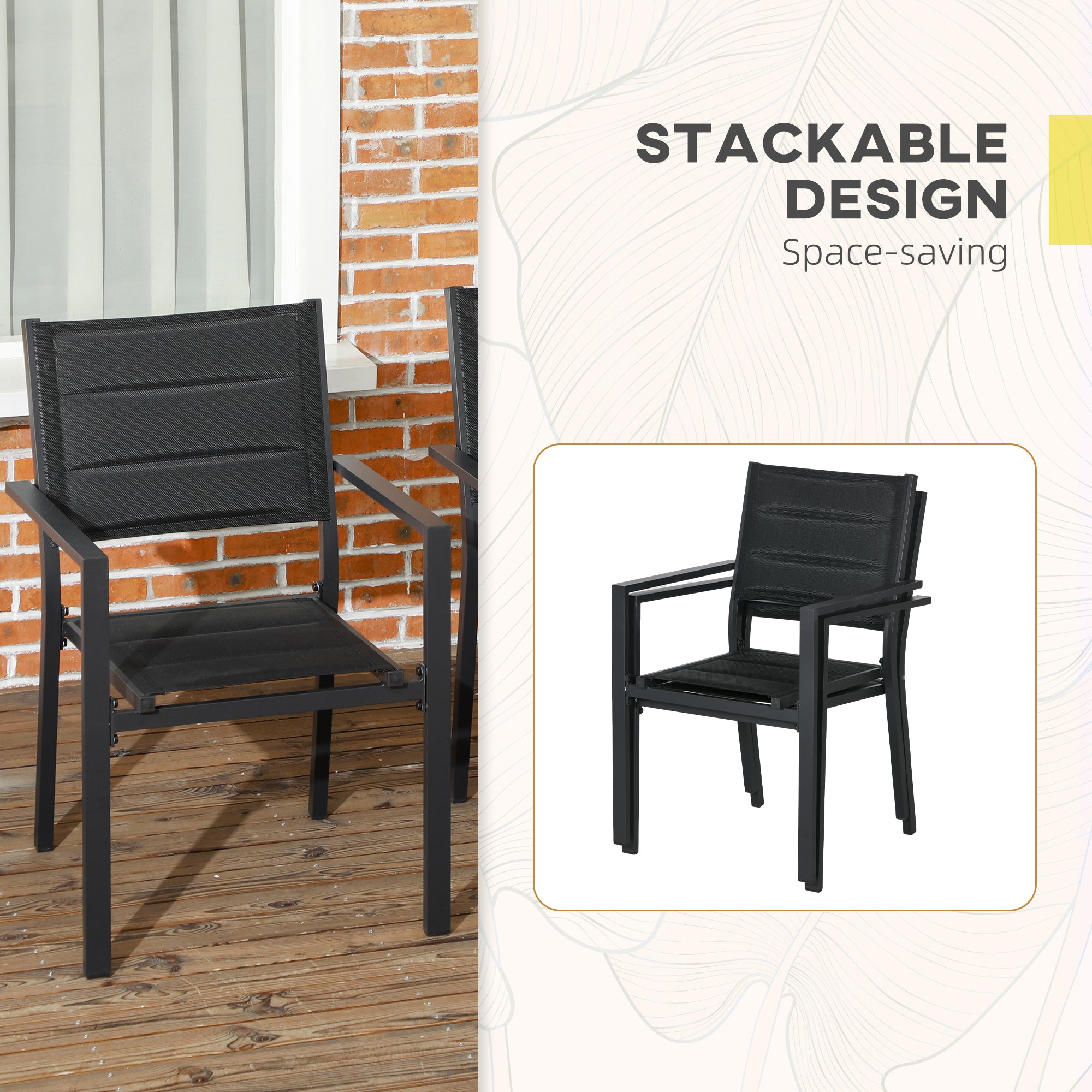 Outsunny Set of Two Aluminium Stacking Garden Chairs - Black - North Peak Garden Furniture