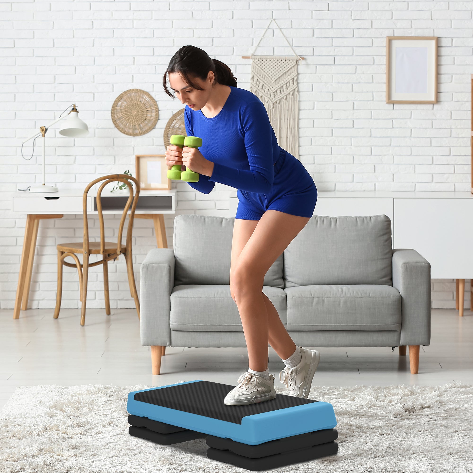 SPORTNOW Fitness Stepper, 3-Height Adjustable Aerobic Step, Non-Slip Exercise Step Board for Home Gym Office Workout, 10.5cm, 15.5cm, 20.5cm, Sky Blue - North Peak Garden Furniture