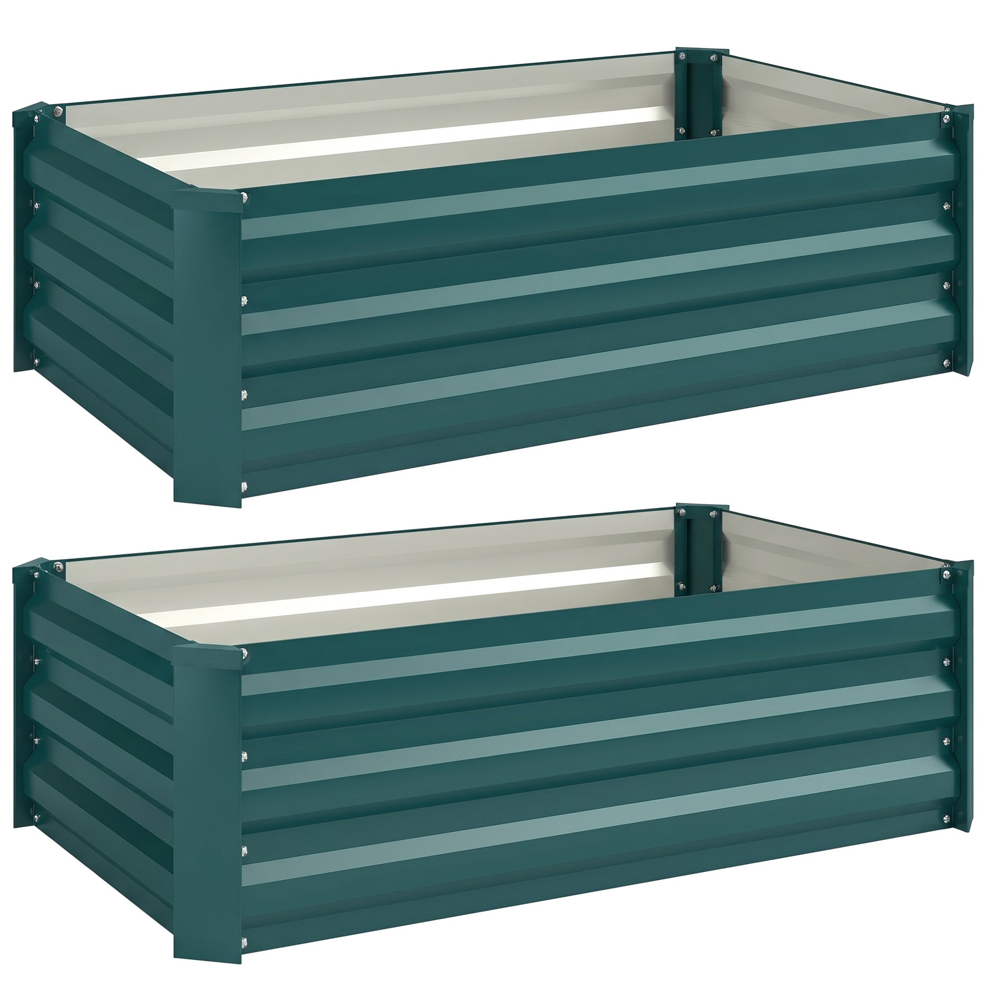 Outsunny Set of Two 60 x 100cm Galvanised Steel Planters, Green