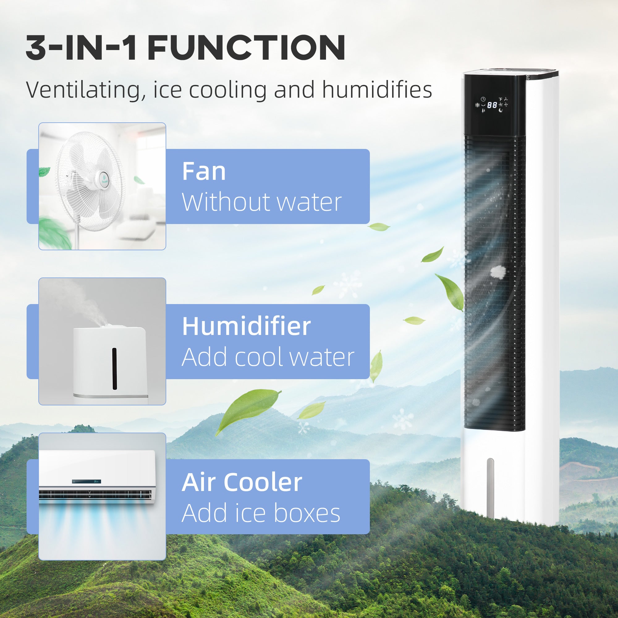 HOMCOM Portable Air Cooler, 6L Tank Humidifier Evaporative Ice Cooling Fan Water Conditioner Unit with 3 Modes, 3 Speed, Remote, Timer, Oscillating for Home Bedroom, White - North Peak Garden Furniture