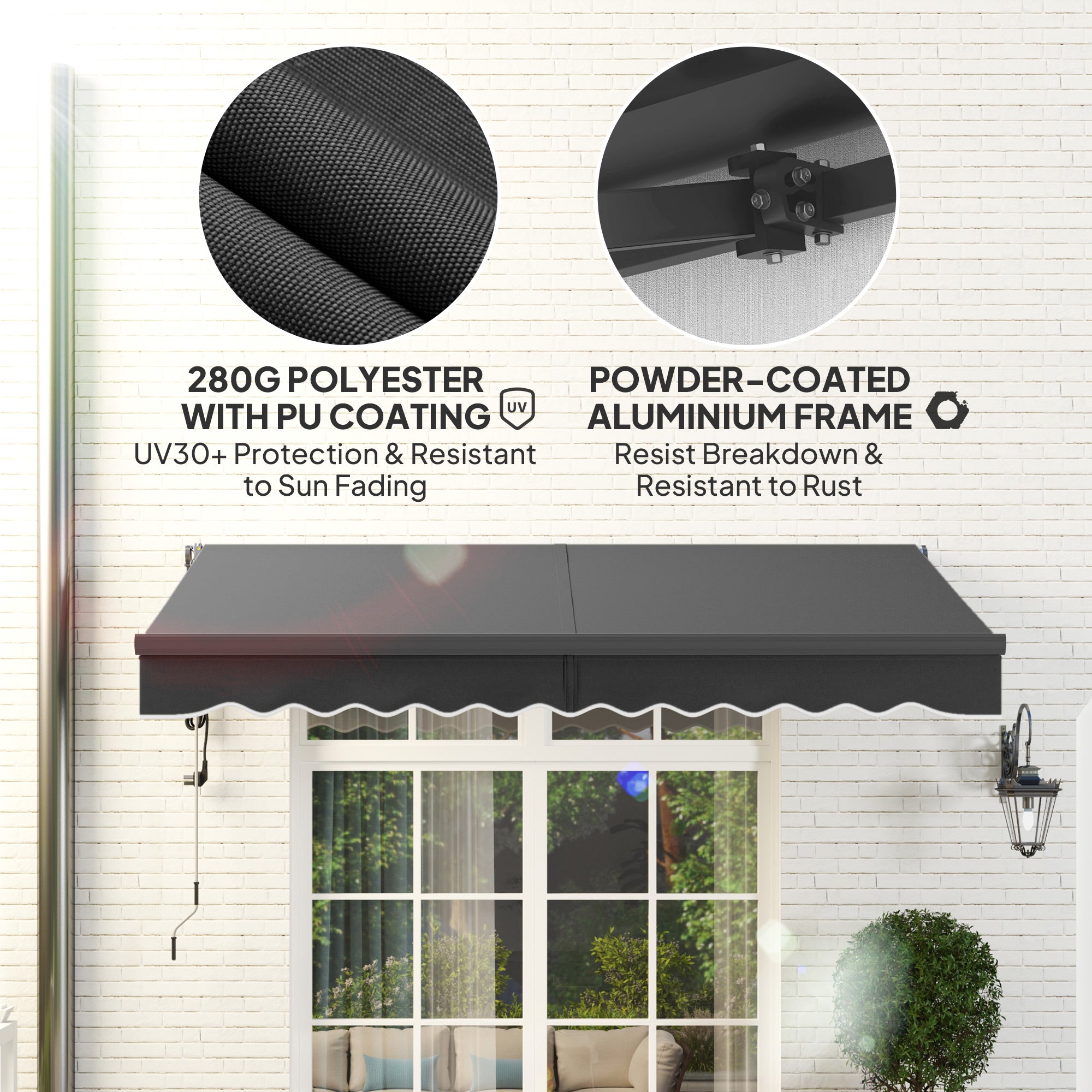 Outsunny 3 x 2.5m Electric Awning with Remote Controller, Aluminium Frame DIY Retractable Awning, UV30+ Sun Shade Canopy for Garden Patio Deck Door Window, Dark Grey - North Peak Garden Furniture