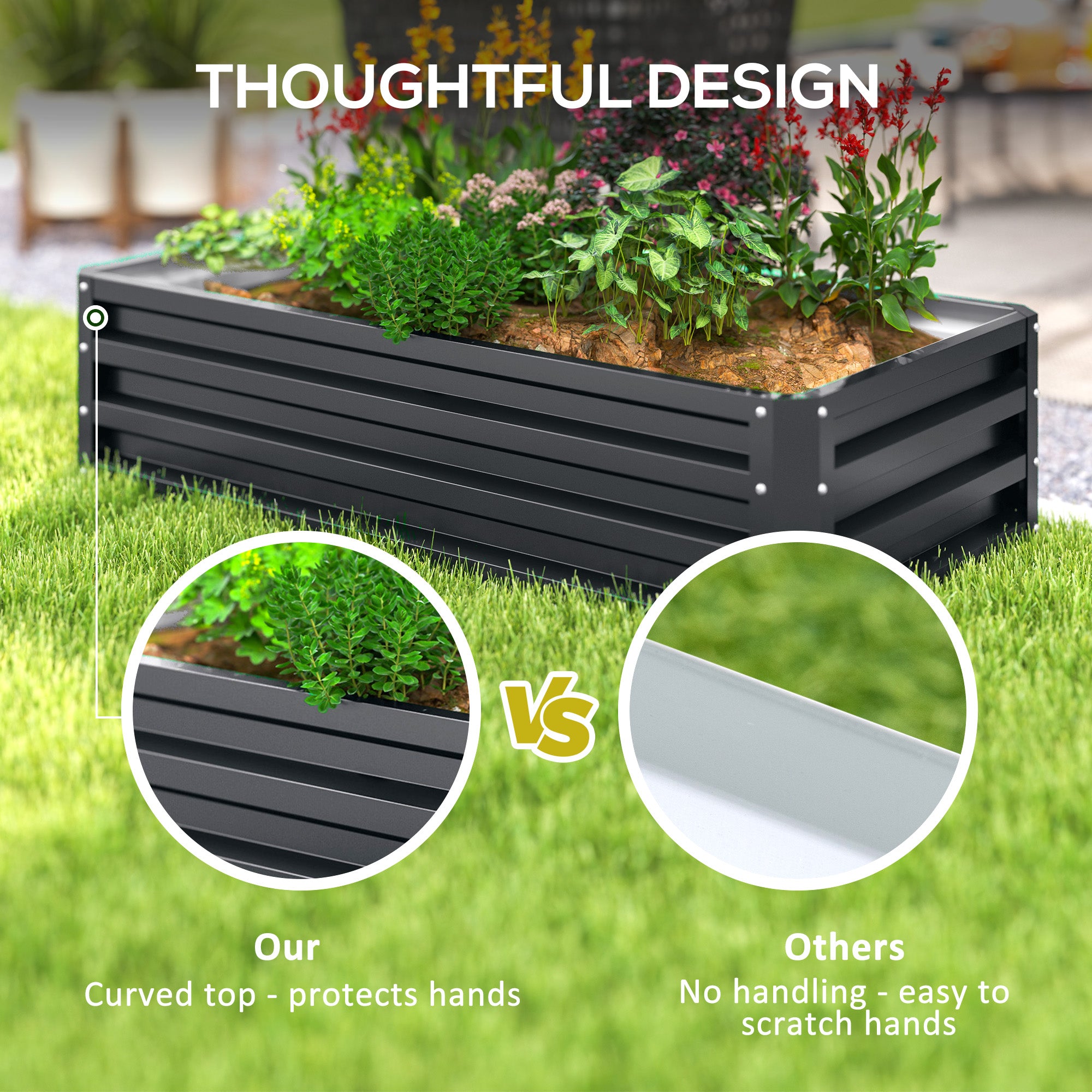 Outsunny Raised Beds for Garden, Galvanized Outdoor Planters, for Herbs and Vegetables, Use for Patio, Backyard, Balcony, Grey - North Peak Garden Furniture