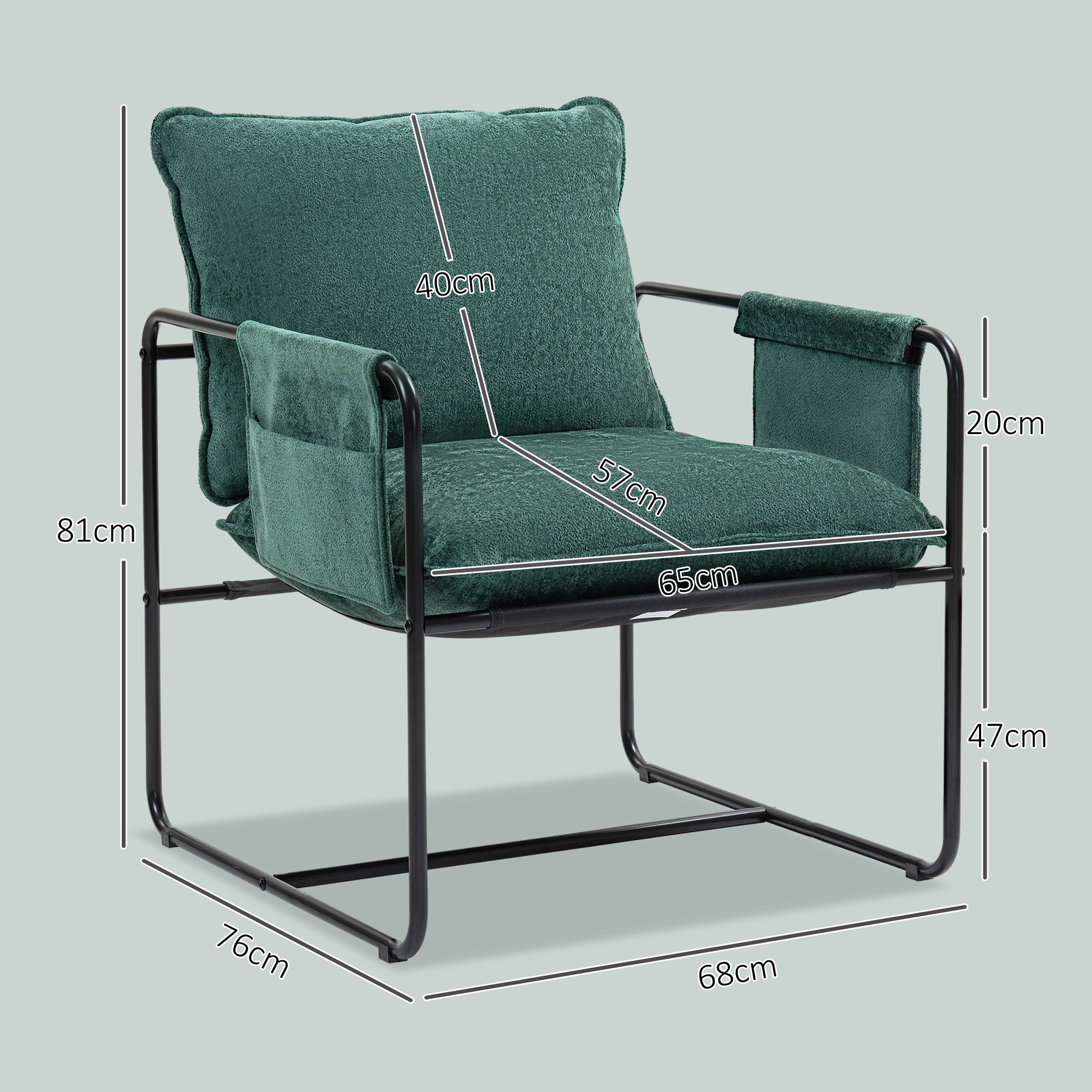 HOMCOM Minimal Padded Accent Chair, with Pockets - Green - North Peak Garden Furniture