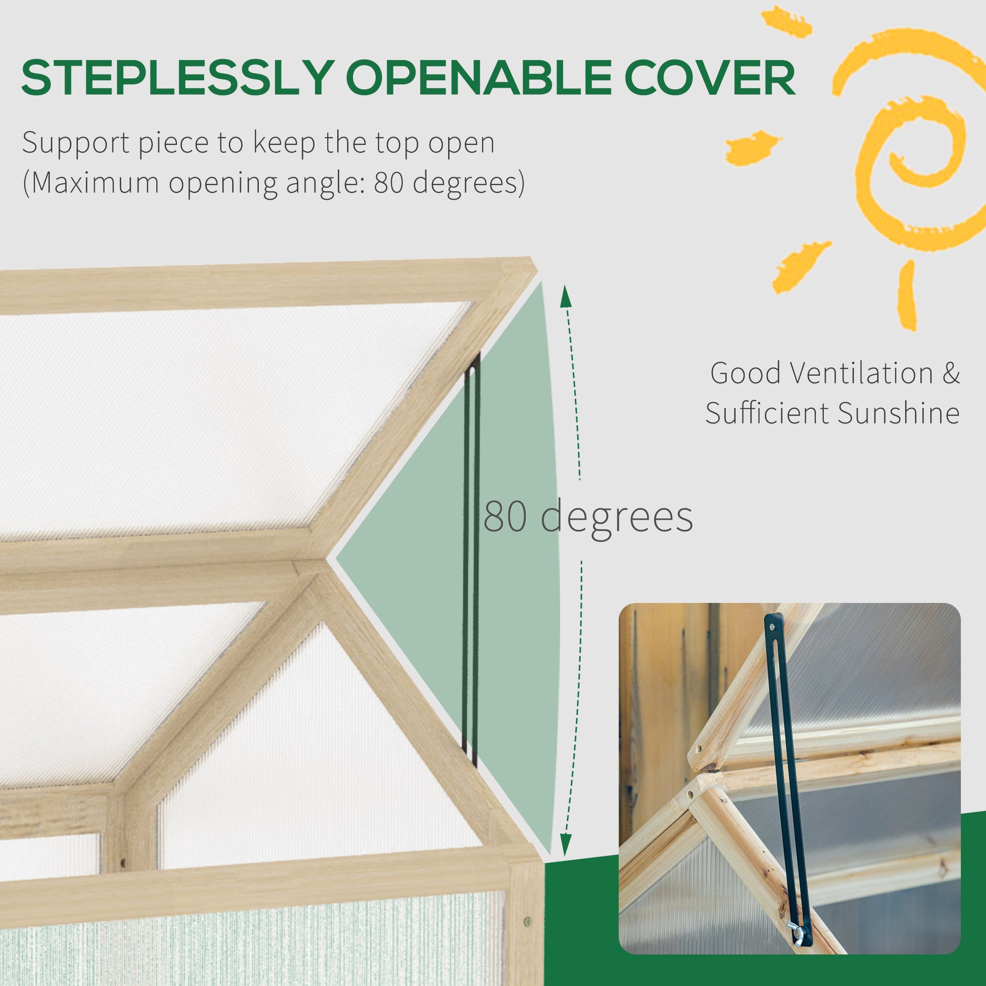 Outsunny Wooden Cold Frame Garden Polycarbonate Greenhouse with Openable Top Cover, Grow House for Flowers, Vegetables, Plants, 90 x 52 x 50cm, Natural - North Peak Garden Furniture